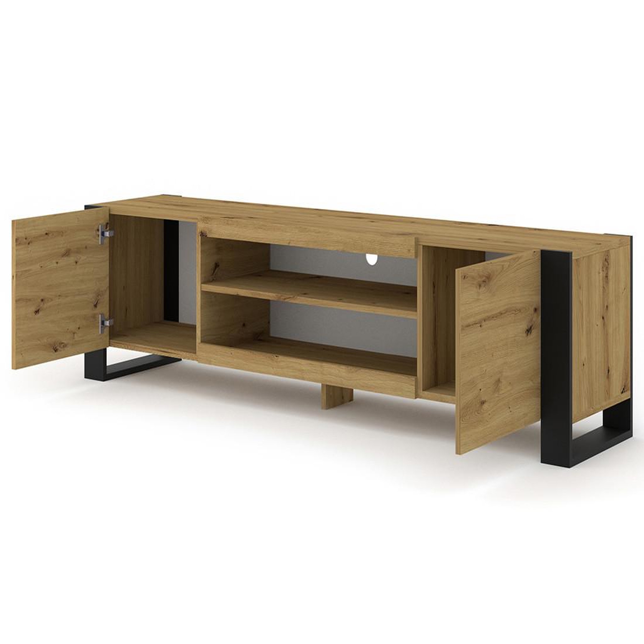 Voir la diapositive 2 : BEST MOBILIER Pedro - meuble tv - 2 portes et 2 niches - 188 cm