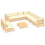 Voir la diapositive 2 : VIDAXL Salon de jardin 10 pcs avec coussins creme bois de pin massif