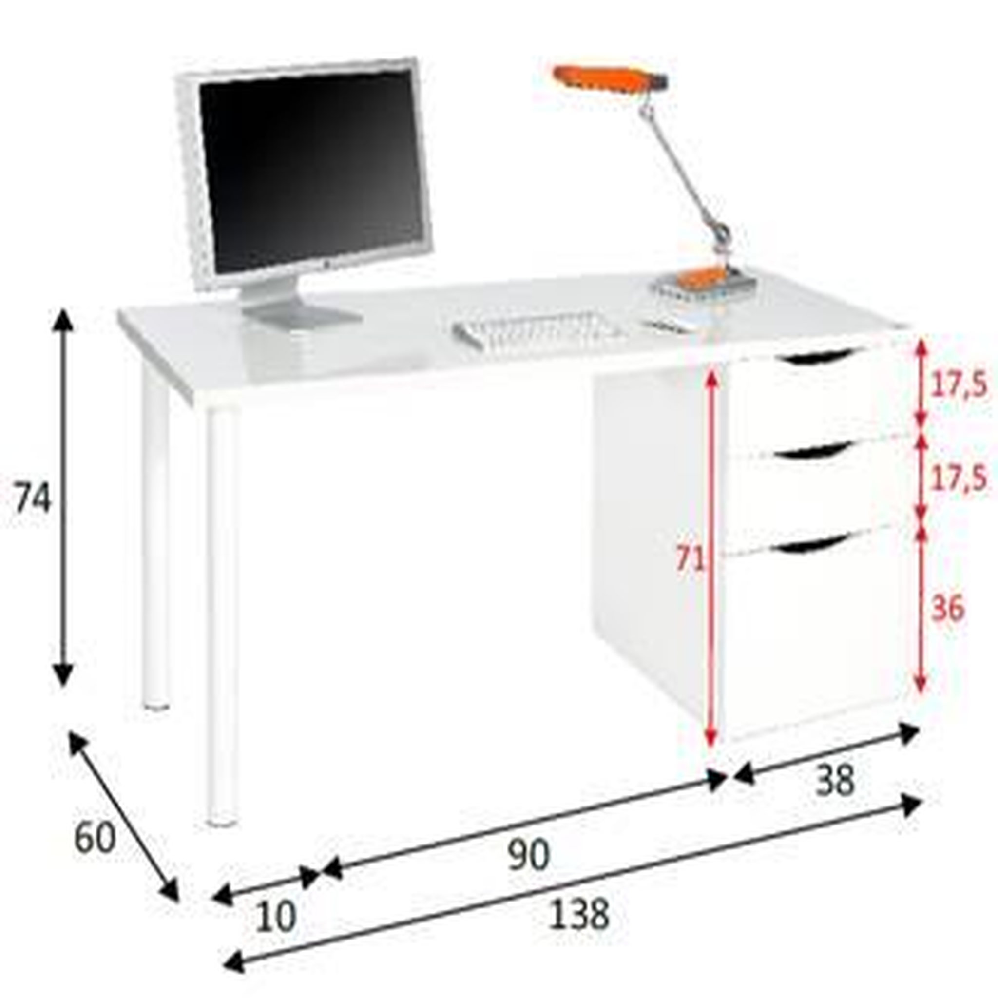 Voir la diapositive 6 : Bureau droit réversible 3 tiroirs L138cm BLACKBURN