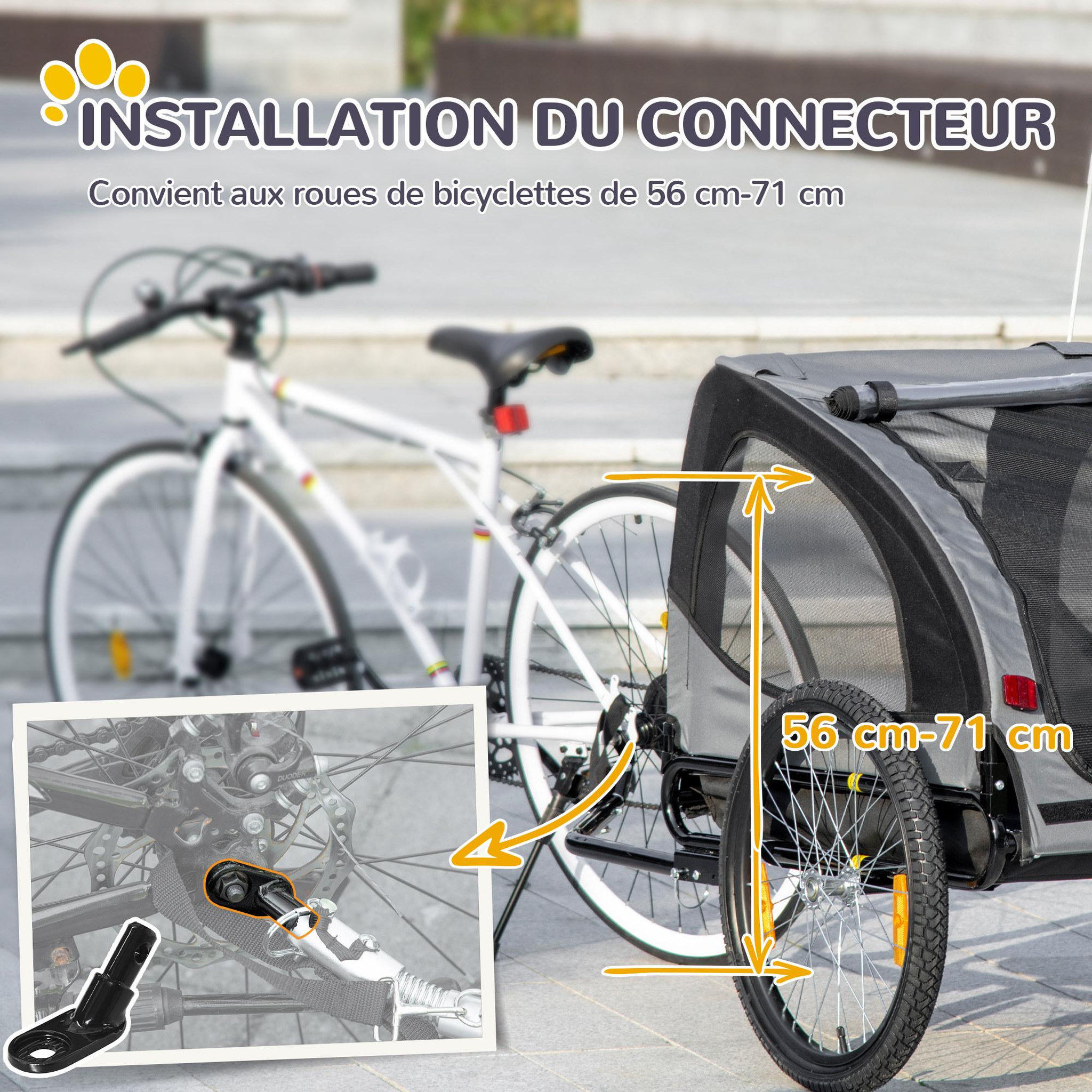 Voir la diapositive 5 : PAWHUT Remorque vélo pour chien 20 kg pliable barre attelage fixation réflecteurs drapeau noir