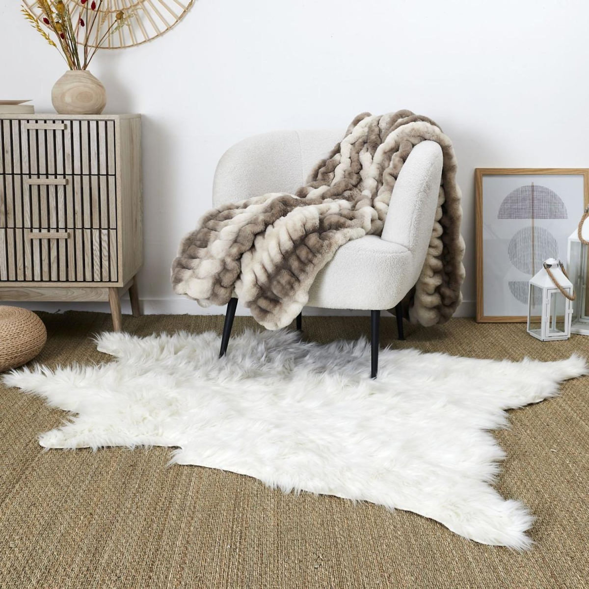Paris Prix Tapis Imitation Fourrure  Effet Peau  120x158cm Blanc