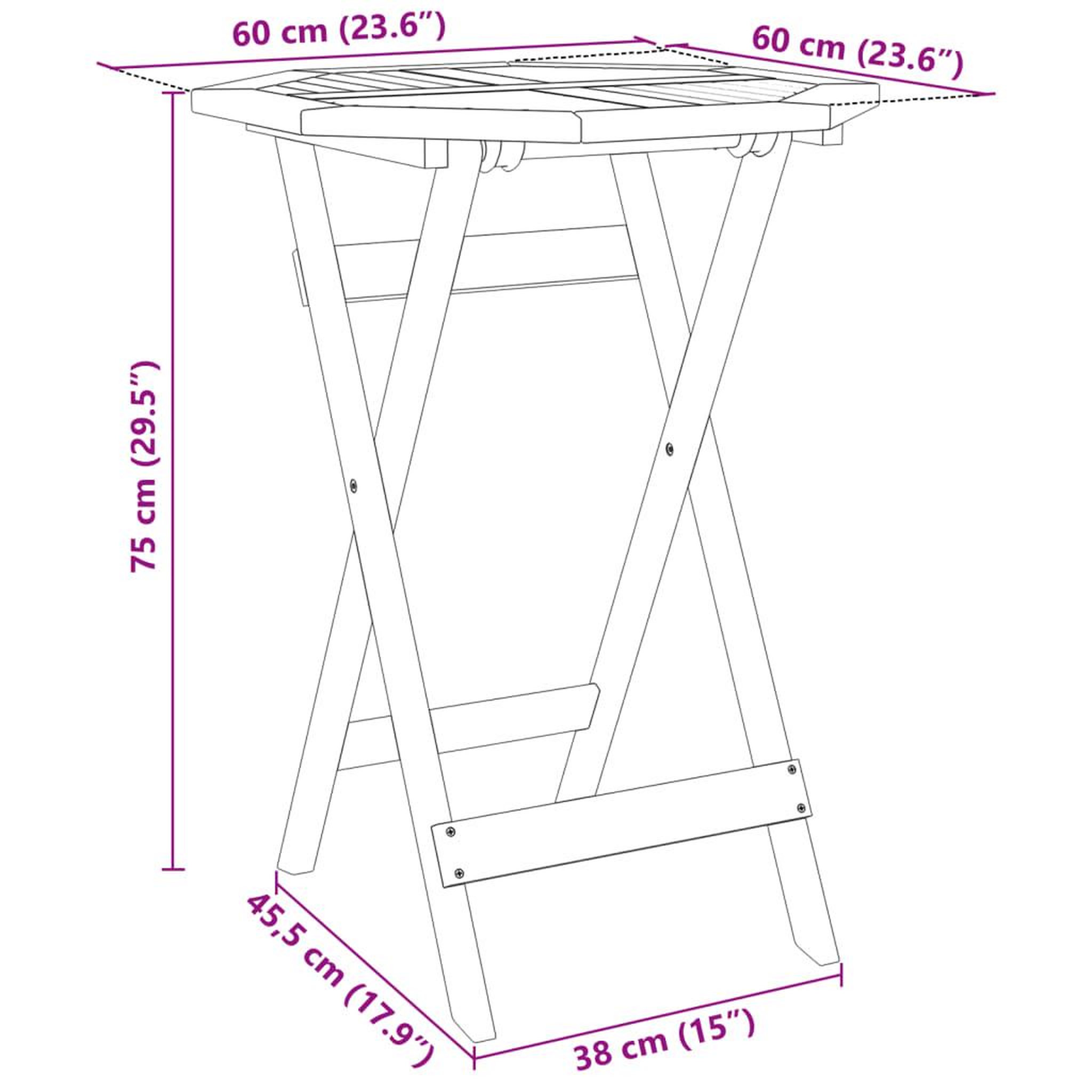 Voir la diapositive 6 : VIDAXL Table pliable de jardin Ø60x75 cm bois d'acacia massif