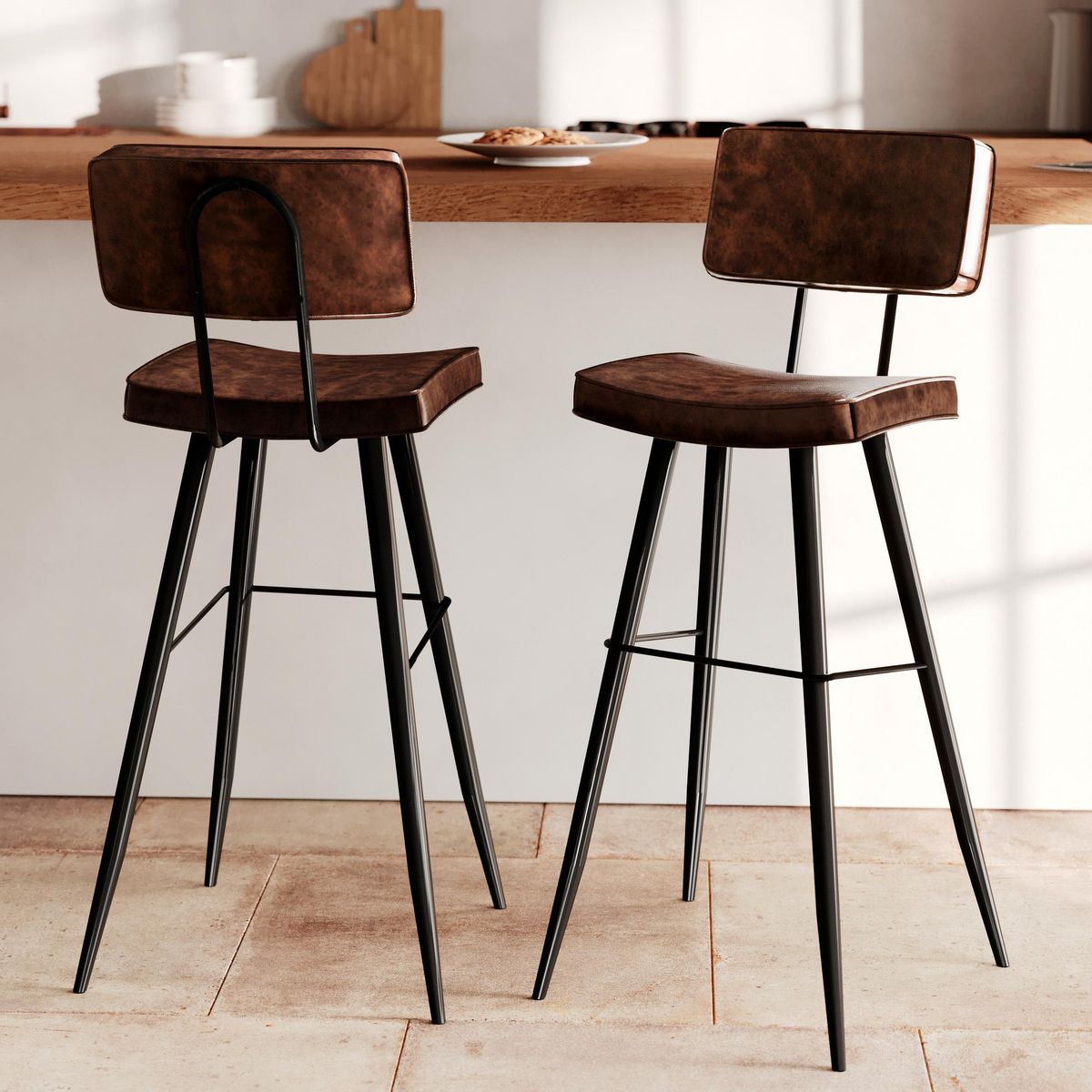 Rendez vous déco Lot de 2 chaises de bar grises/noires en cuir synthétique 75.5 cm - Texas