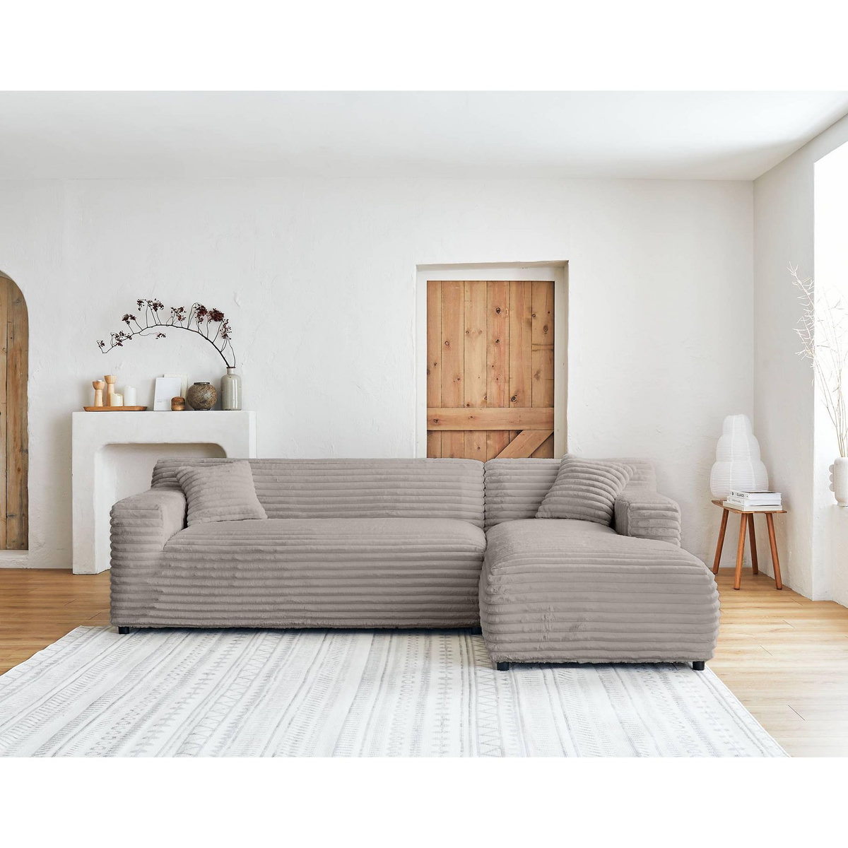 LISA DESIGN Laponie - canapé d'angle droit - 4 places - en fausse fourrure côtelée