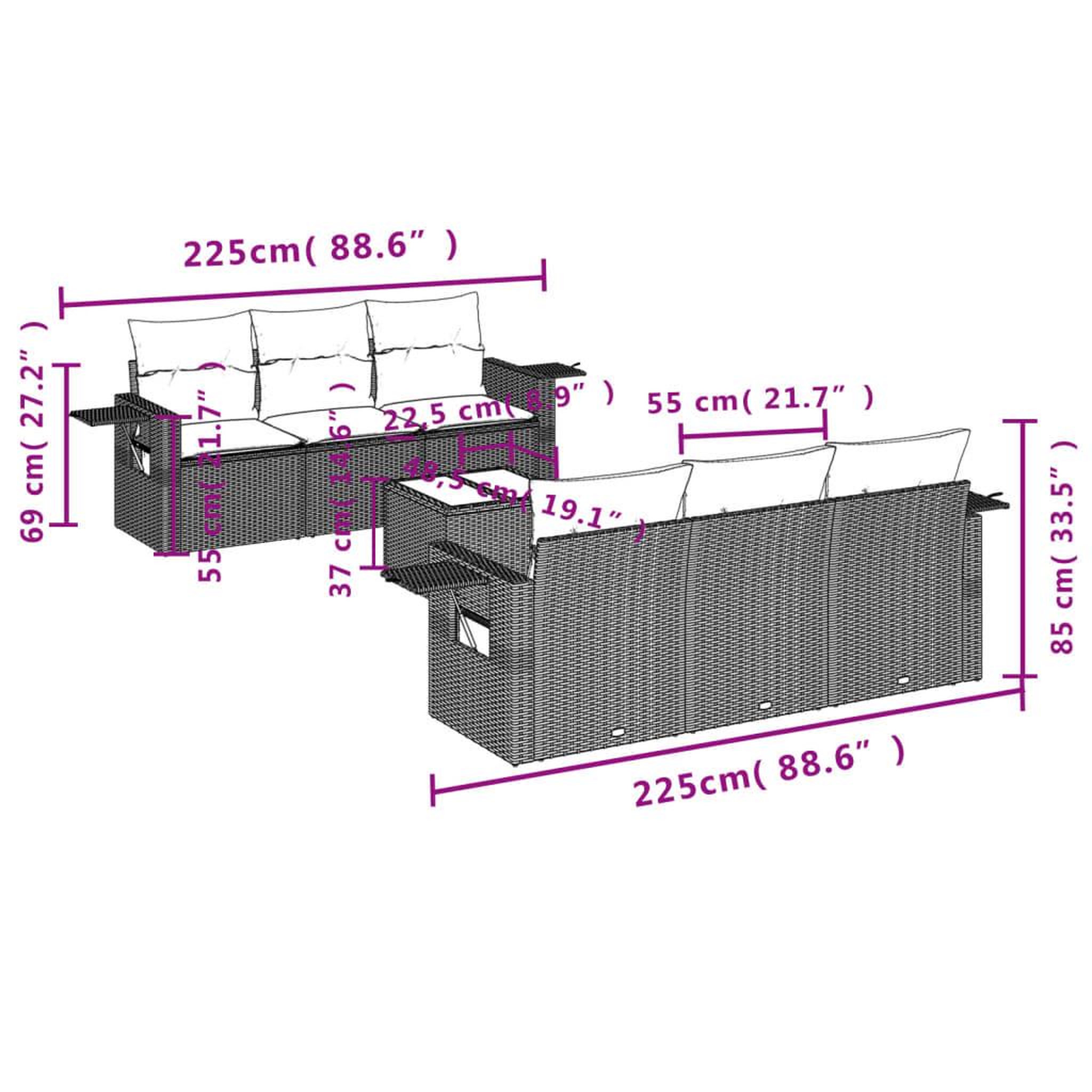 Voir la diapositive 6 : VIDAXL Salon de jardin avec coussins 7 pcs marron resine tressee