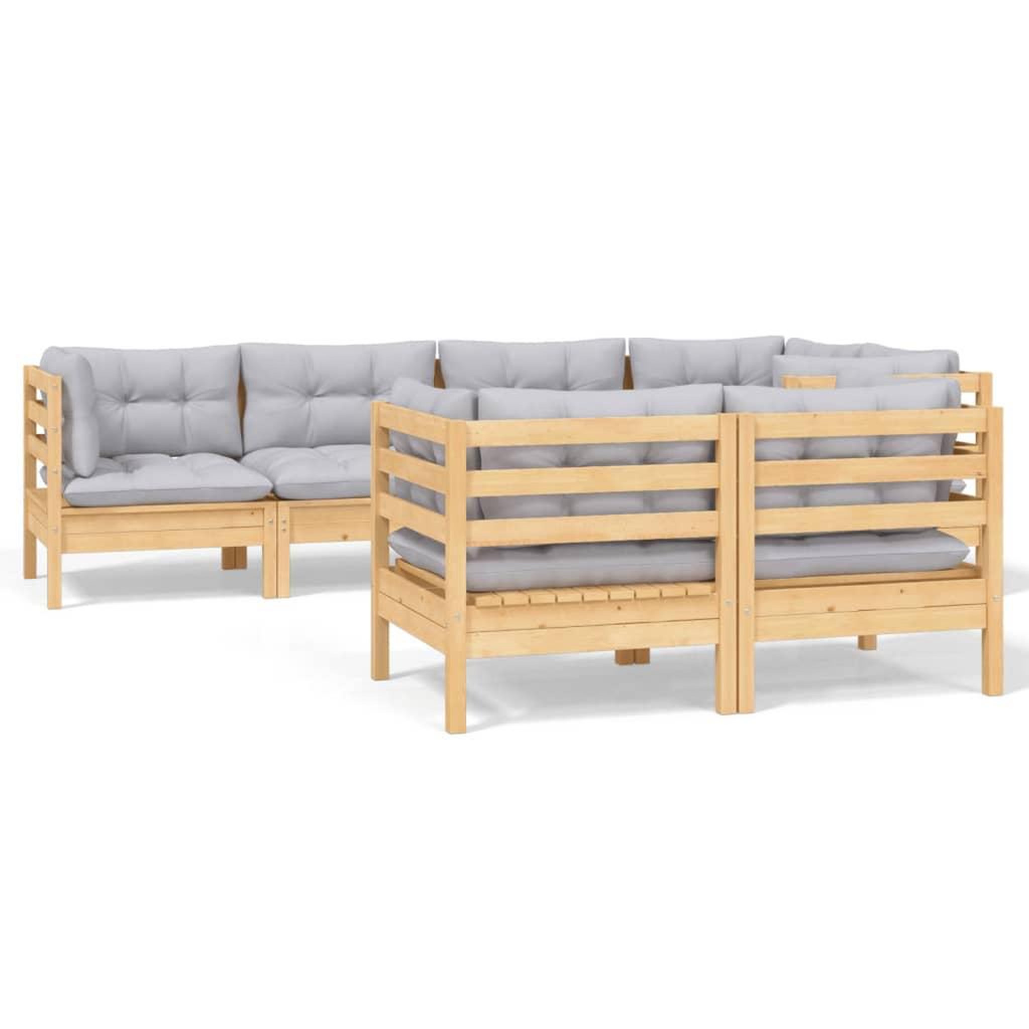 Voir la diapositive 2 : VIDAXL Salon de jardin 7 pcs avec coussins gris bois de pin massif
