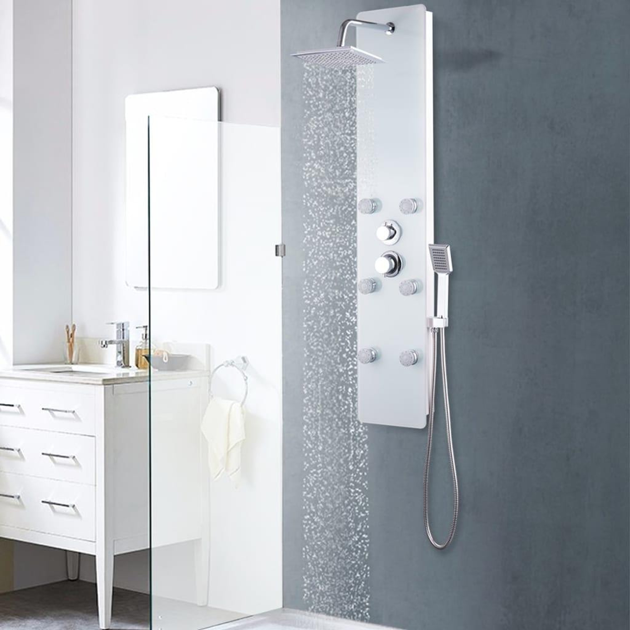 Voir la diapositive 1 : VIDAXL Panneau de douche Verre 25 x 44,6 x 130 cm Blanc