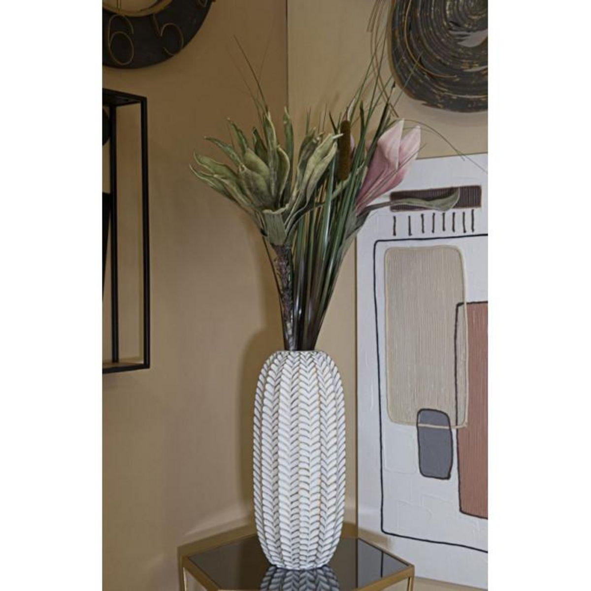 Paris Prix Vase Déco en Résine  Leaf  46cm Blanc
