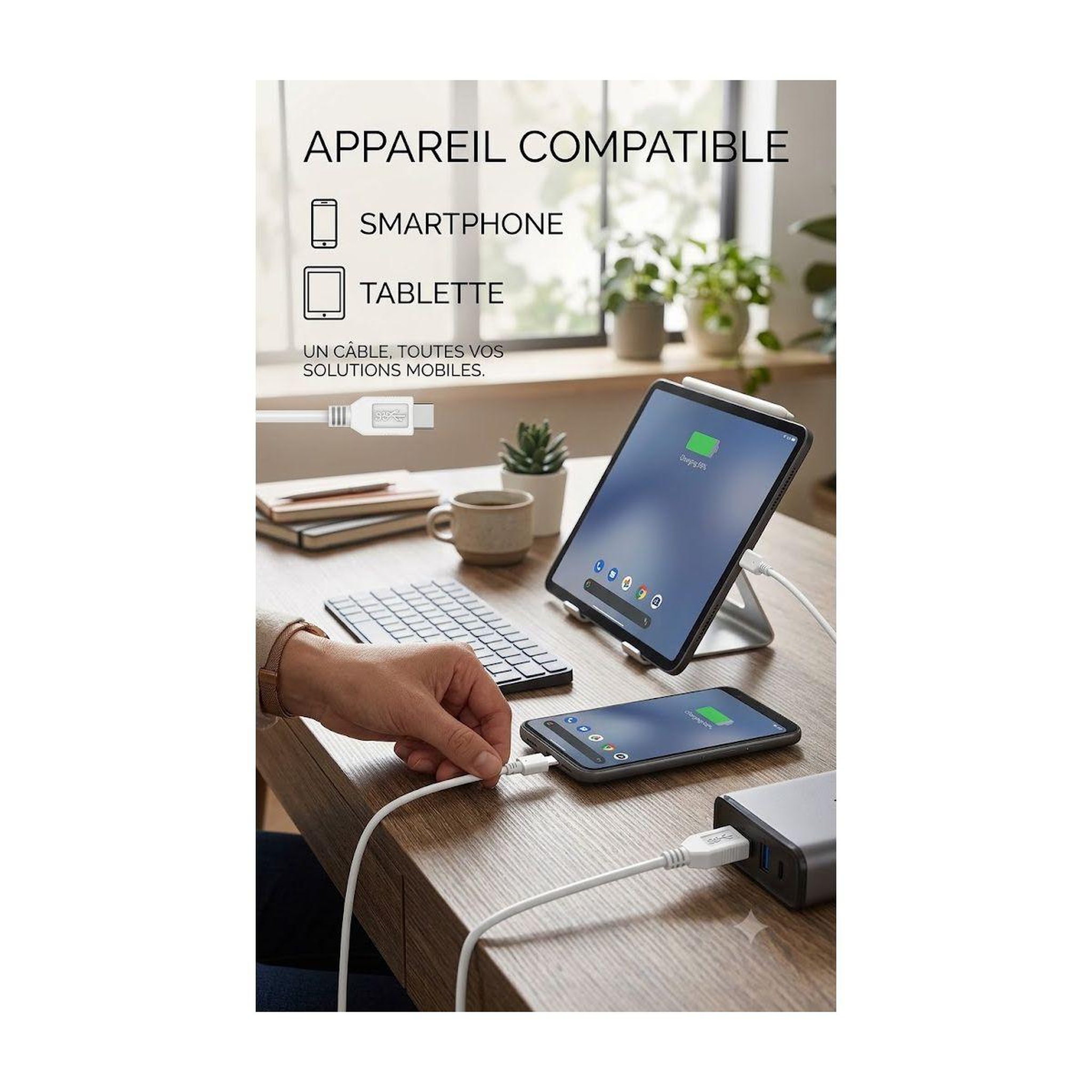 Voir la diapositive 5 : ESSENTIEL B Câble usb c vers usb 1m blanc compatible iphone 17 16 15 pro max et samsung galaxy s25 s24 ultra