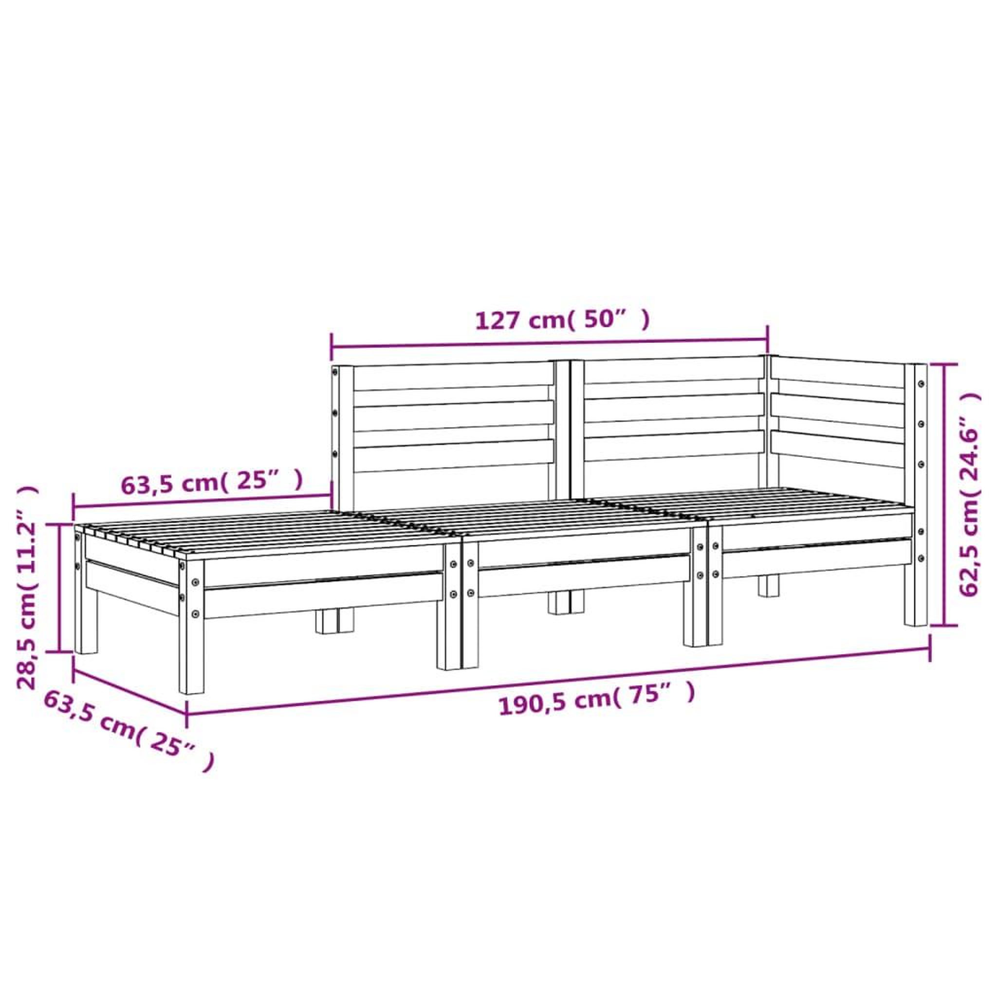 Voir la diapositive 6 : VIDAXL Canape de jardin 3 places bois de pin impregne