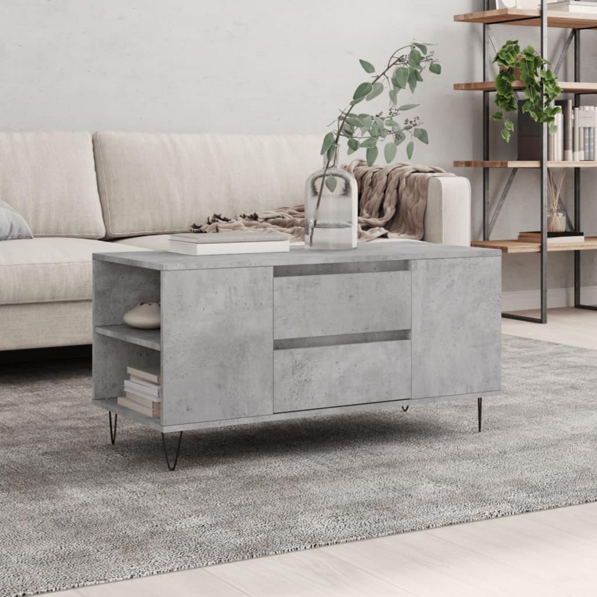 VIDAXL Table basse gris beton 102x44,5x50 cm bois d'ingenierie