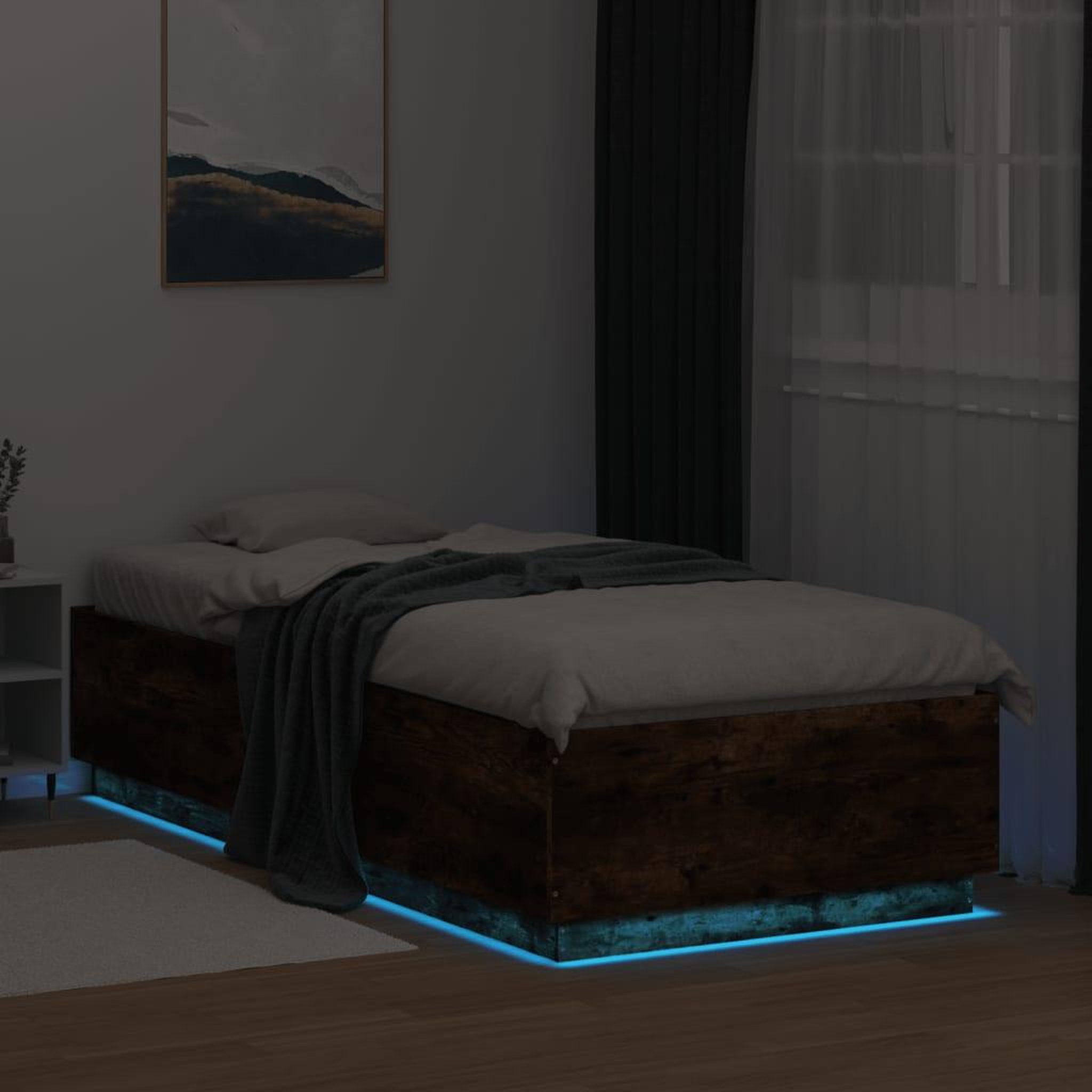 Voir la diapositive 4 : VIDAXL Cadre de lit avec LED sans matelas chene fume 90x200 cm