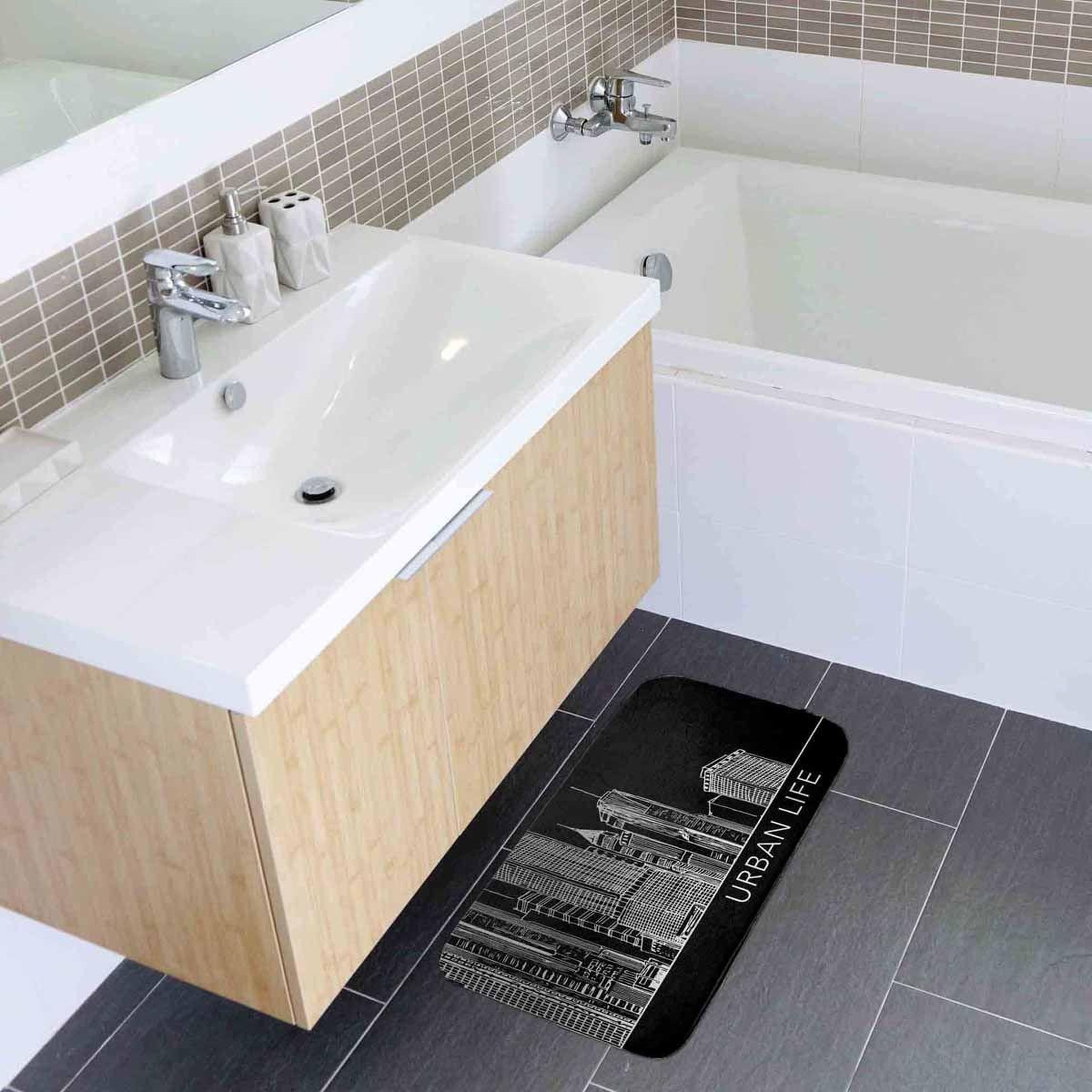 Voir la diapositive 3 : Douceur d'Intérieur Tapis de bain imprimé  central city  45x75cm noir