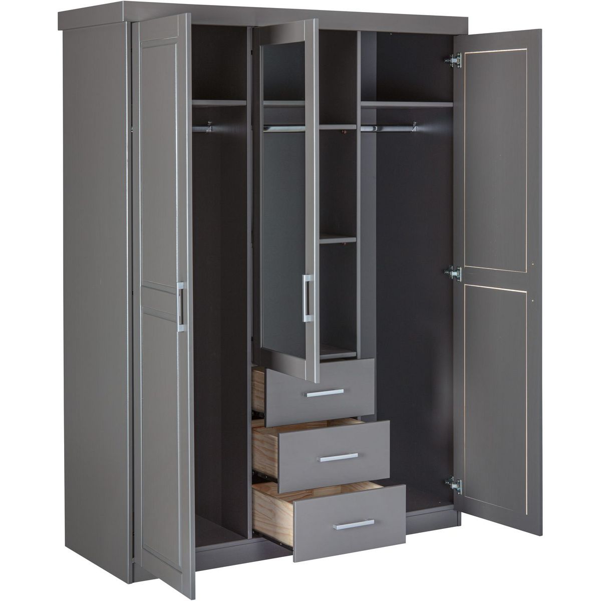 Armoire en  pin massif  3 tiroirs 3 portes +  miroir L140cm  GERALD