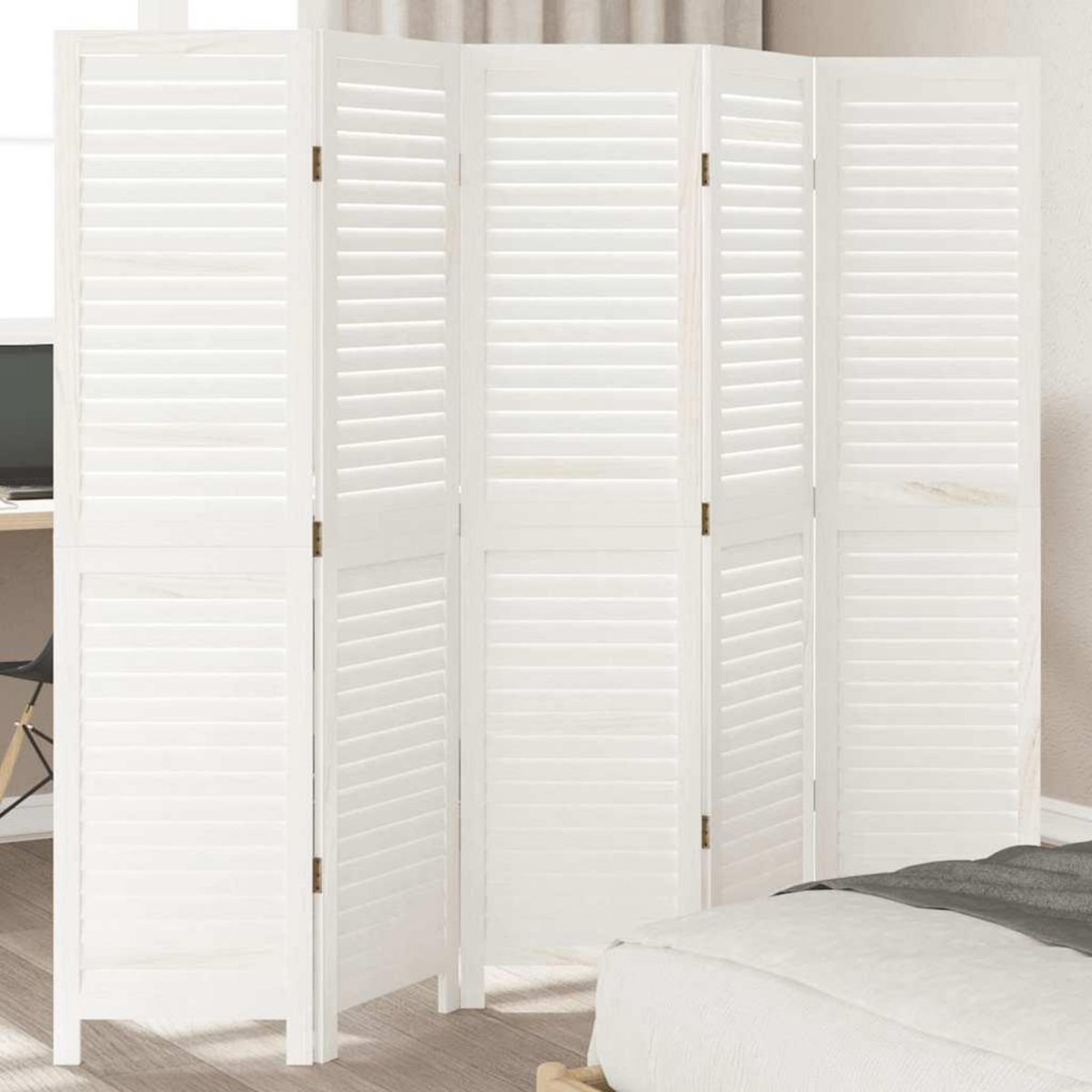 VIDAXL Cloison de separation 5 panneaux blanc bois de paulownia massif