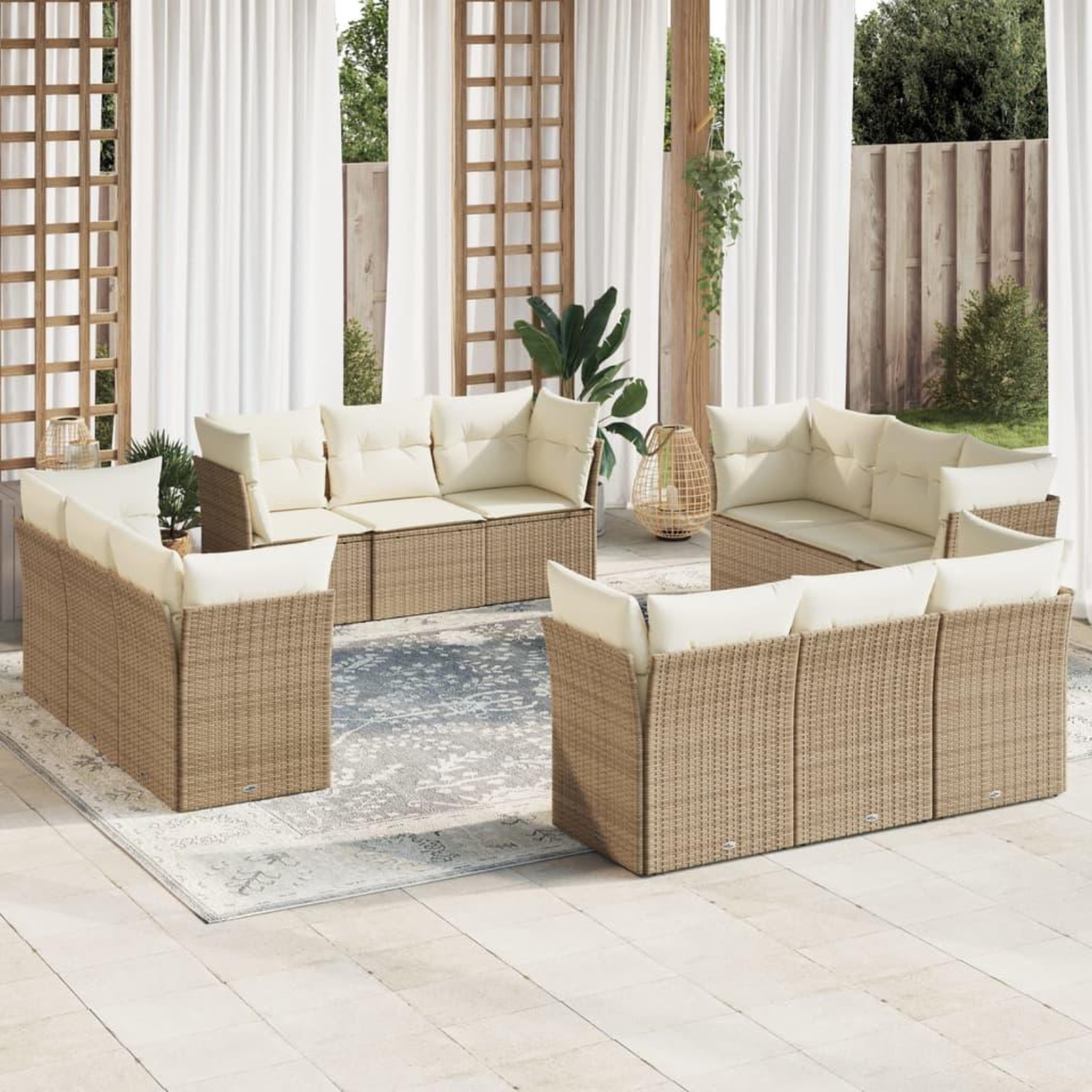 VIDAXL Salon de jardin avec coussins 12 pcs beige resine tressee
