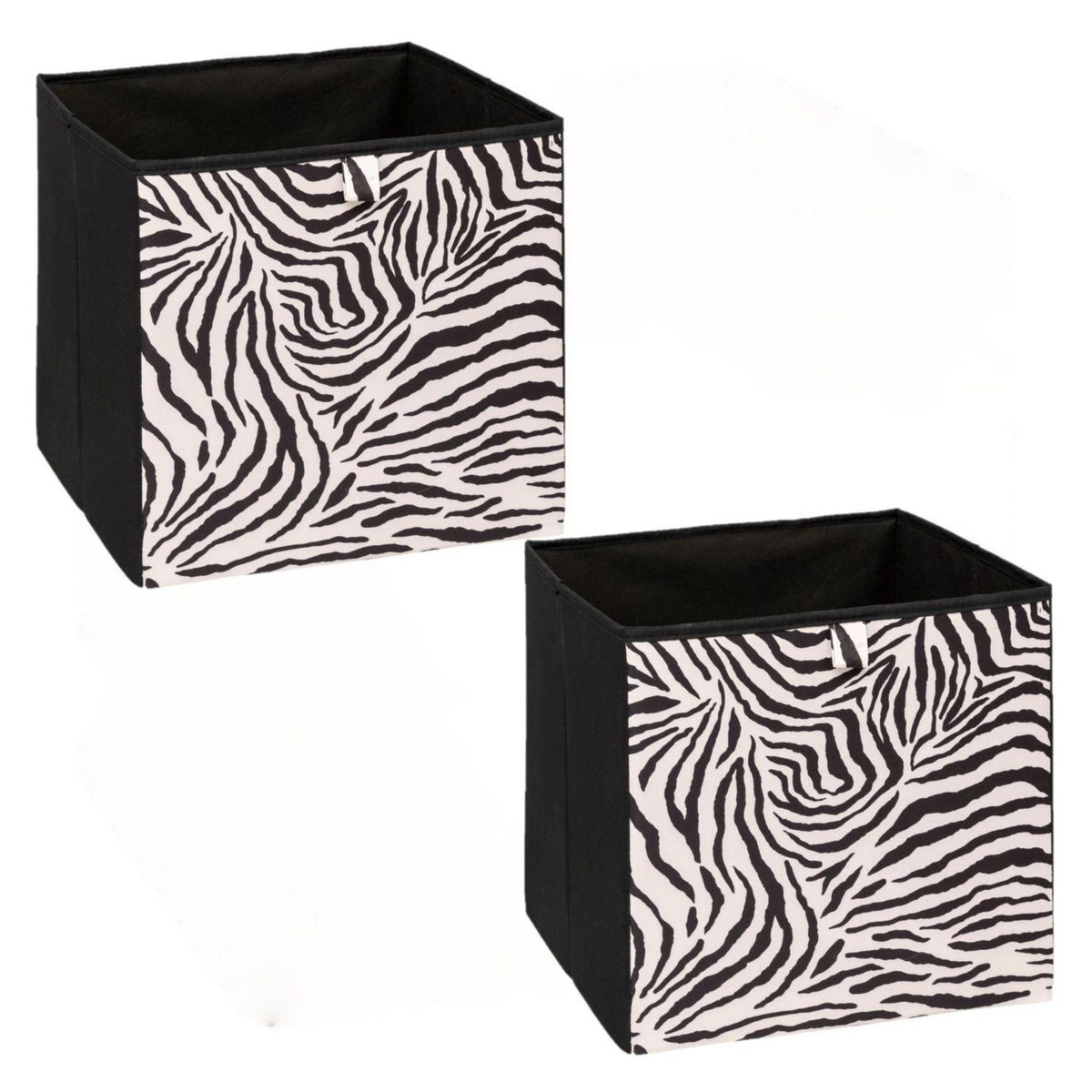 FIVE Lot de 2 boîtes de rangement ZEBRA - L. 31 x l. 31 x H. 31 cm - Noir