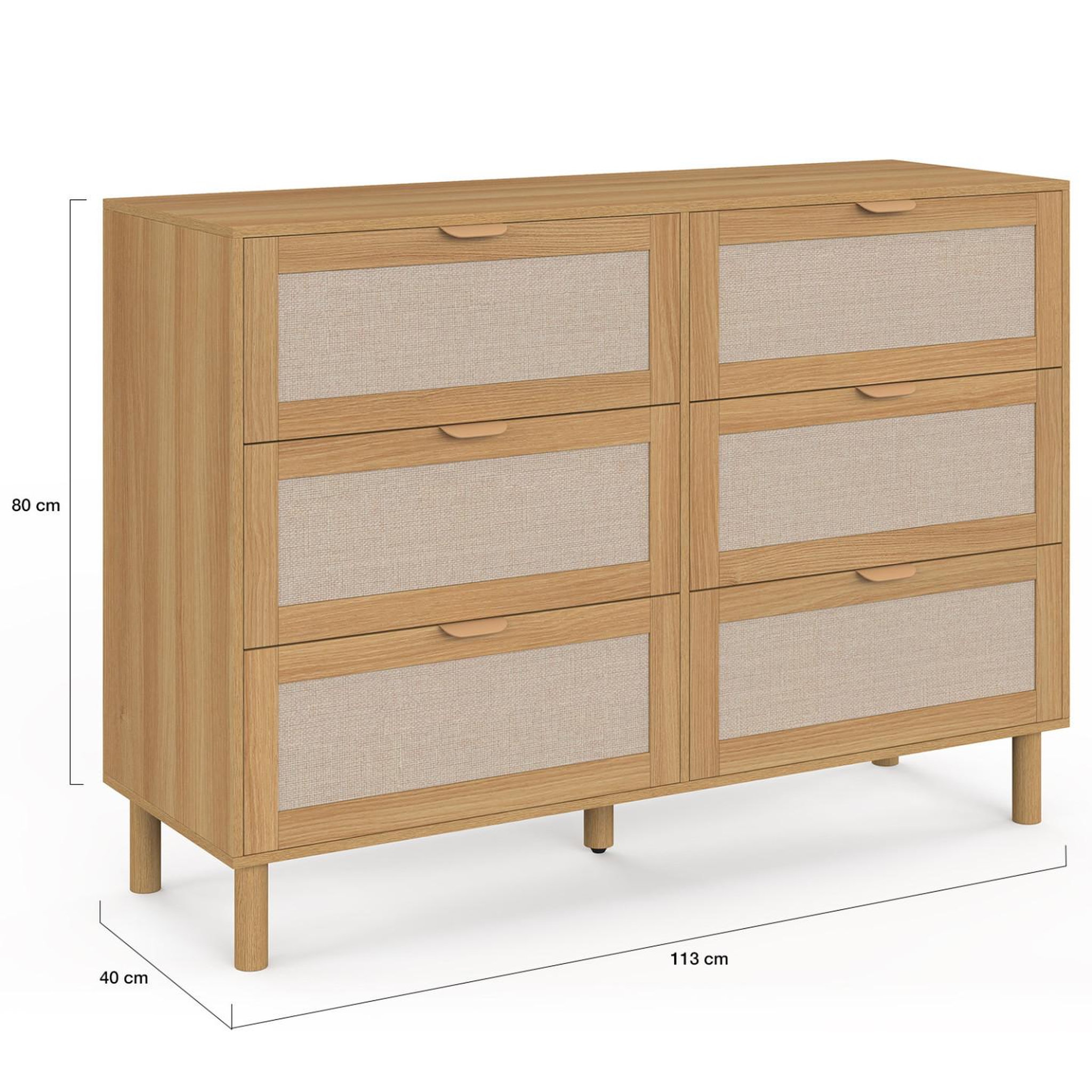 Voir la diapositive 5 : ID MARKET Commode 6 tiroirs robin 115 cm meuble de rangement bois et tissu effet lin