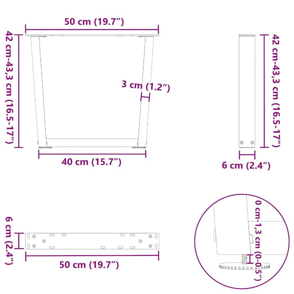 VIDAXL Pieds de table a manger forme V 2pcs blanc 50x(42-43,3)cm acier