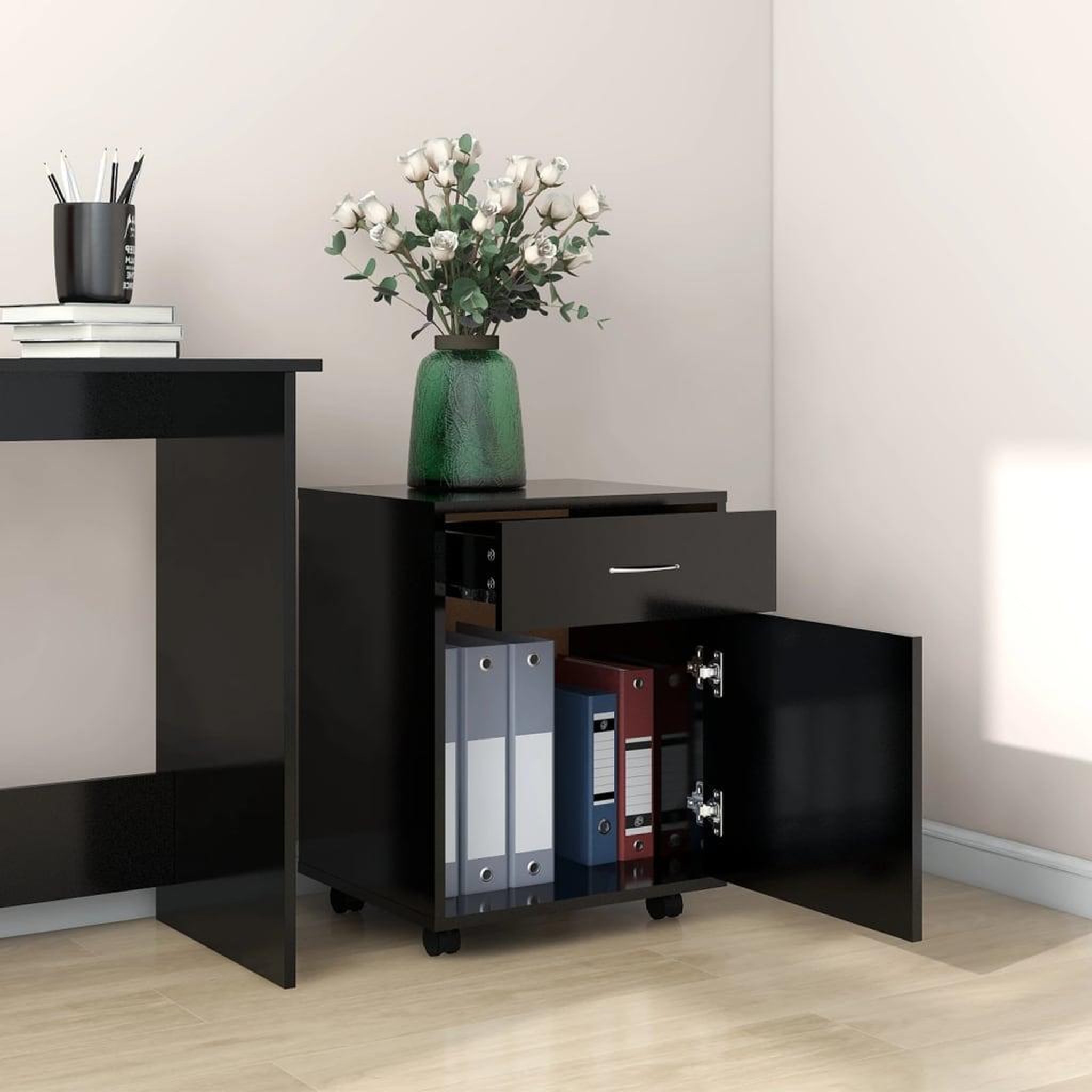 Voir la diapositive 3 : VIDAXL Armoire a roulettes Noir 45x38x54 cm Bois d'ingenierie
