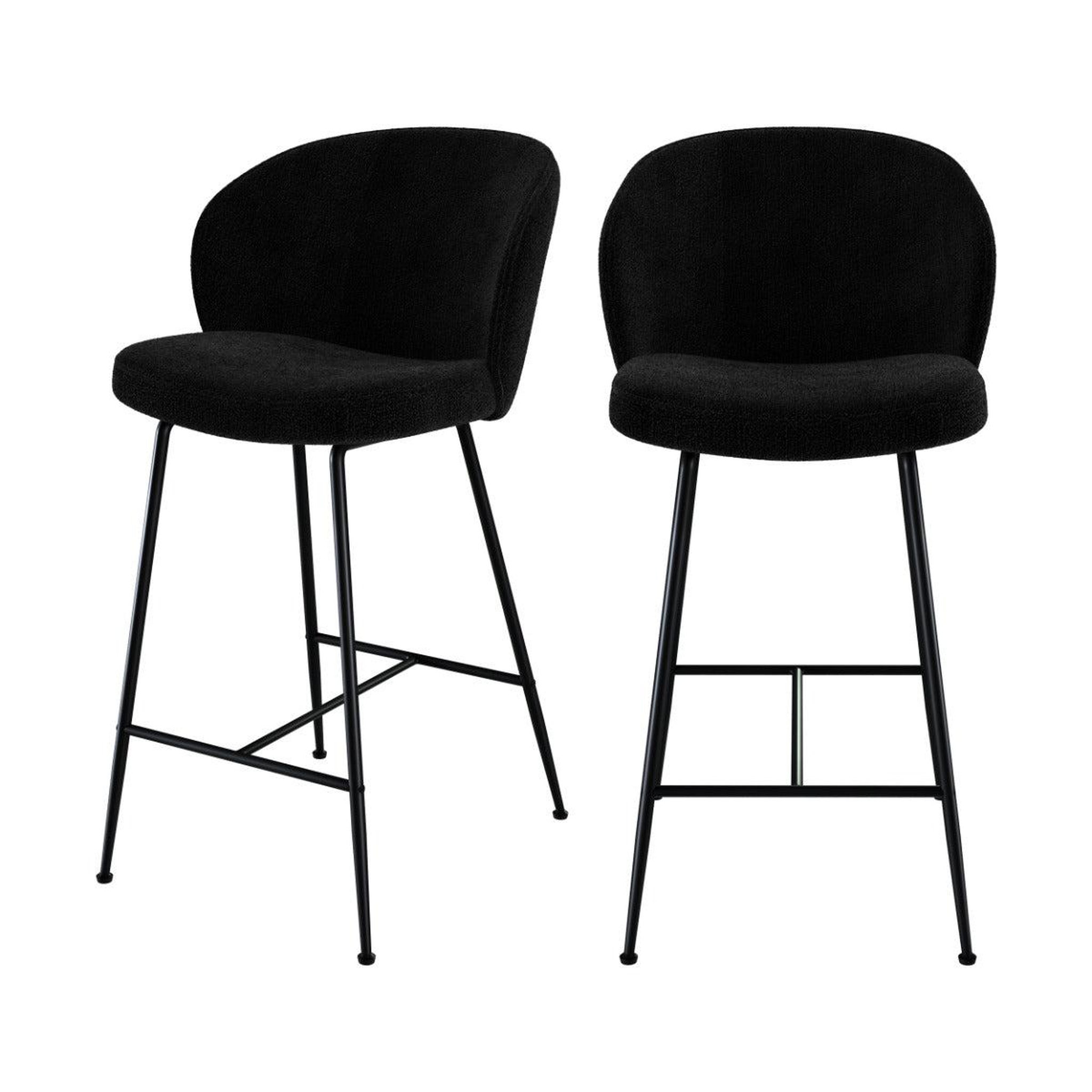 MAISON PAVANE Lot de 2 chaises pour îlot central 66,3 cm en tissu bouclé noir-groom