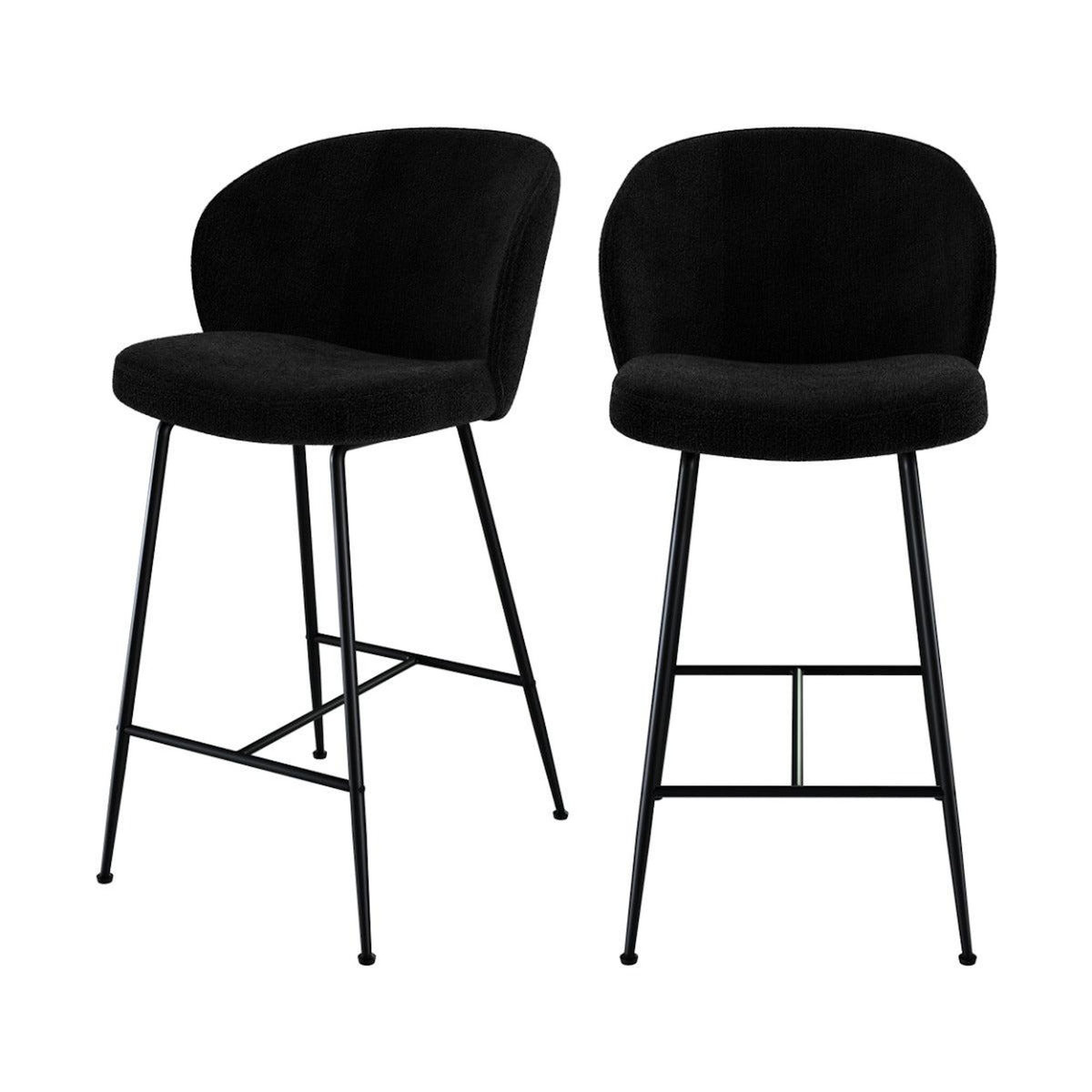 Rendez vous déco Lot de 2 chaises pour îlot central 66,3 cm en tissu bouclé noir-Groom