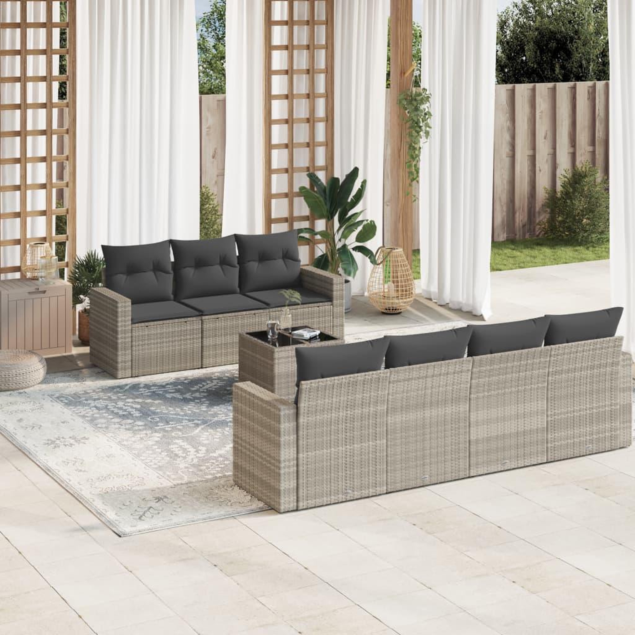 VIDAXL Salon de jardin 8 pcs avec coussins gris clair resine tressee