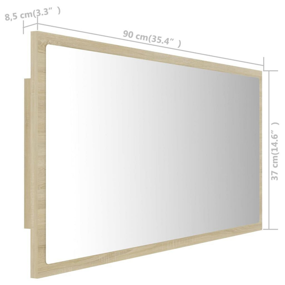 VIDAXL Miroir LED de salle de bain Chene sonoma 90x8,5x37 cm Acrylique
