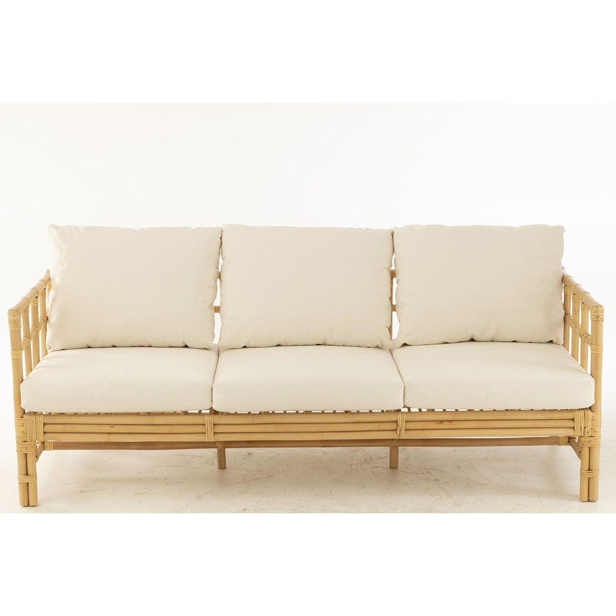 Voir la diapositive 3 : J-LINE Canapé 3 places rotin & coussin  elise  187cm naturel