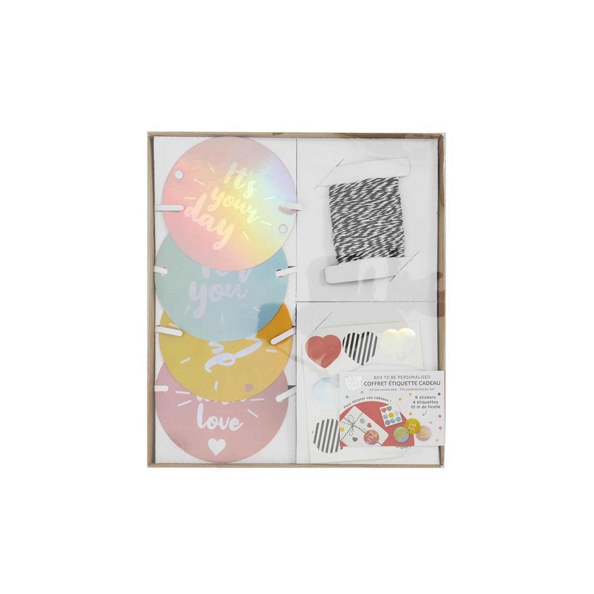 PARTY TIME Coffret étiquettes cadeau  4 motifs  22cm multicolore