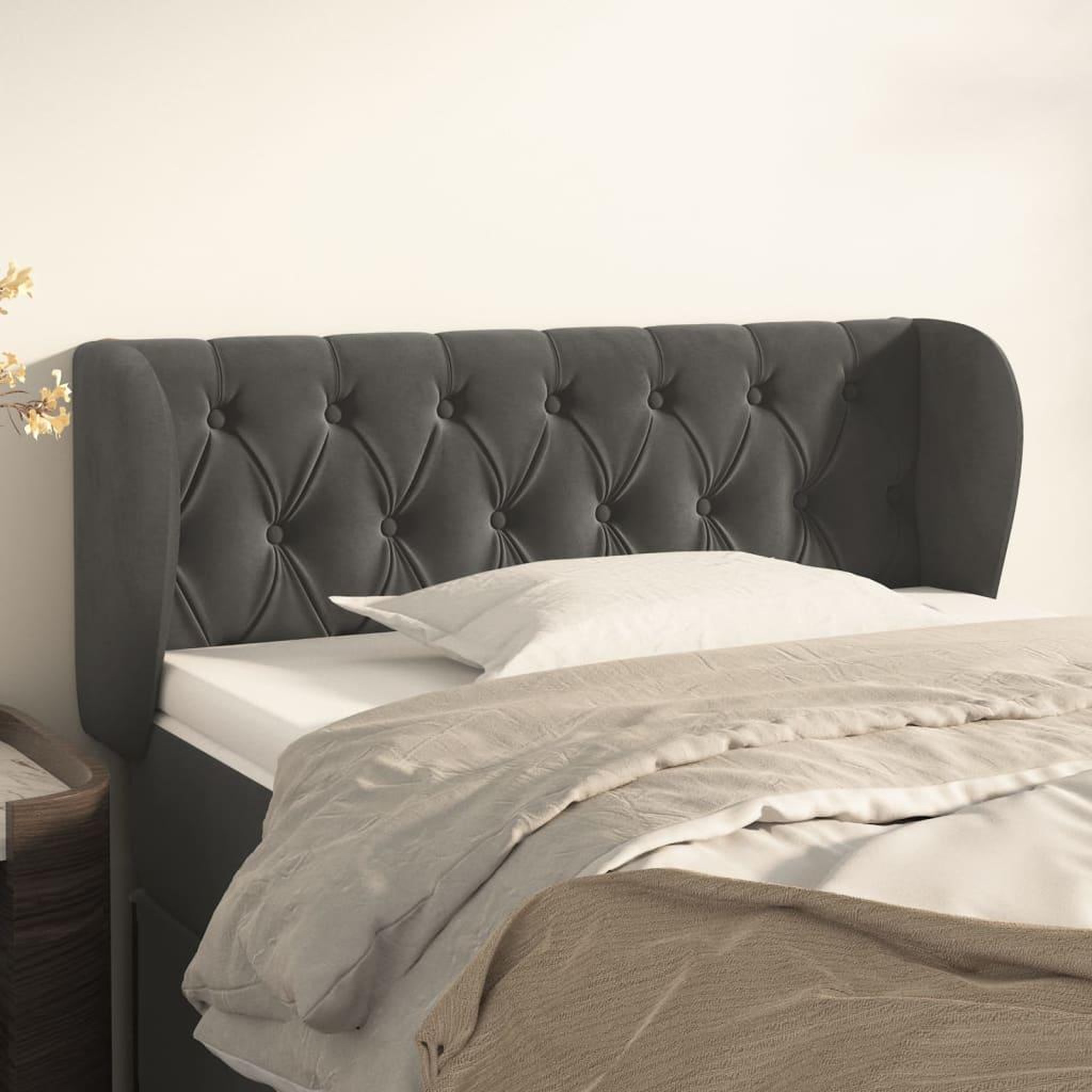 Voir la diapositive 1 : VIDAXL Tete de lit avec oreilles Gris fonce 93x23x78/88 cm Velours