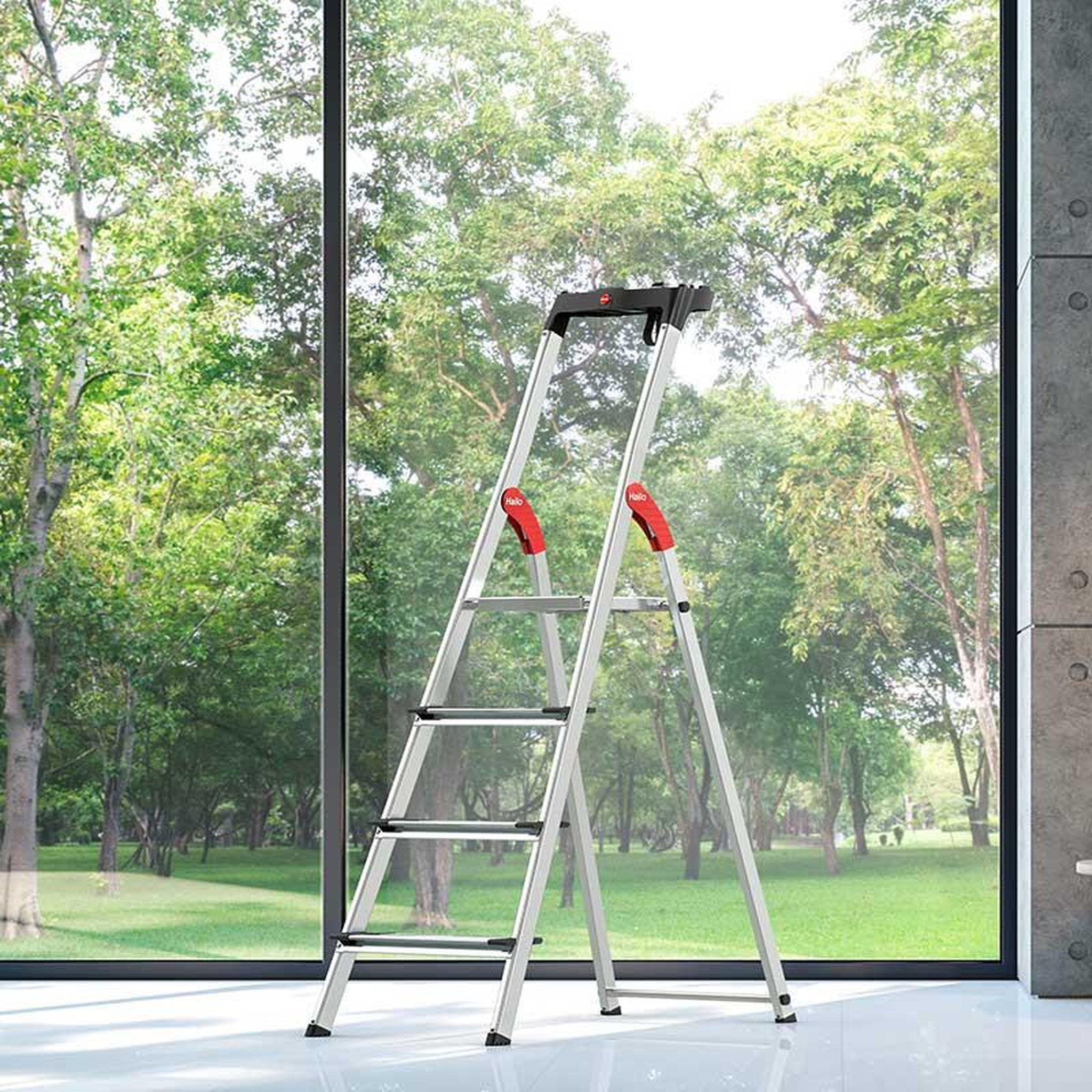 Voir la diapositive 2 : HAILO Escabeau sécurisé pliable en aluminium 4 marches extra larges Hailo ProfiStep XXL