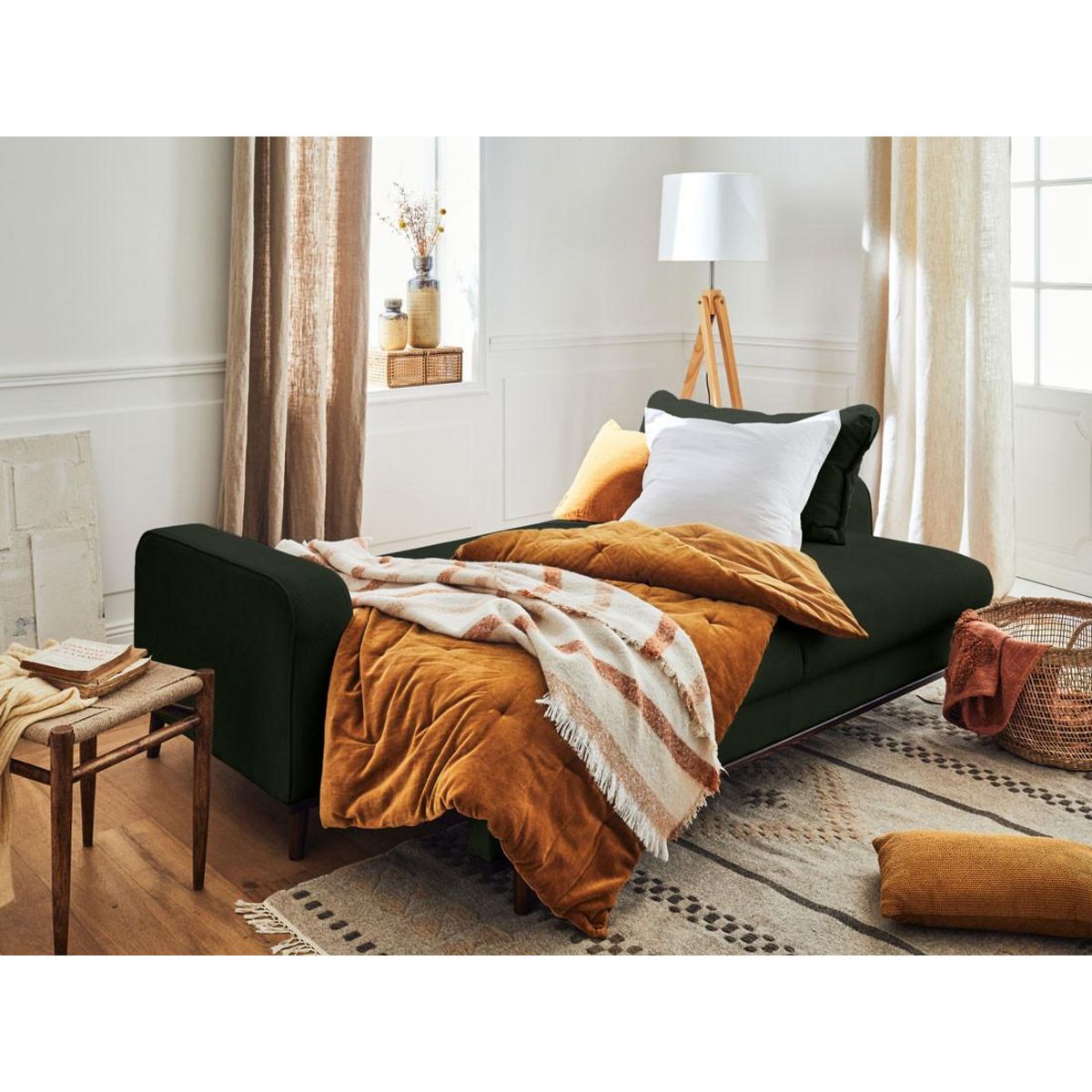 LISA DESIGN Albane - canapé 3 places - convertible avec coffre - en velours côtelé