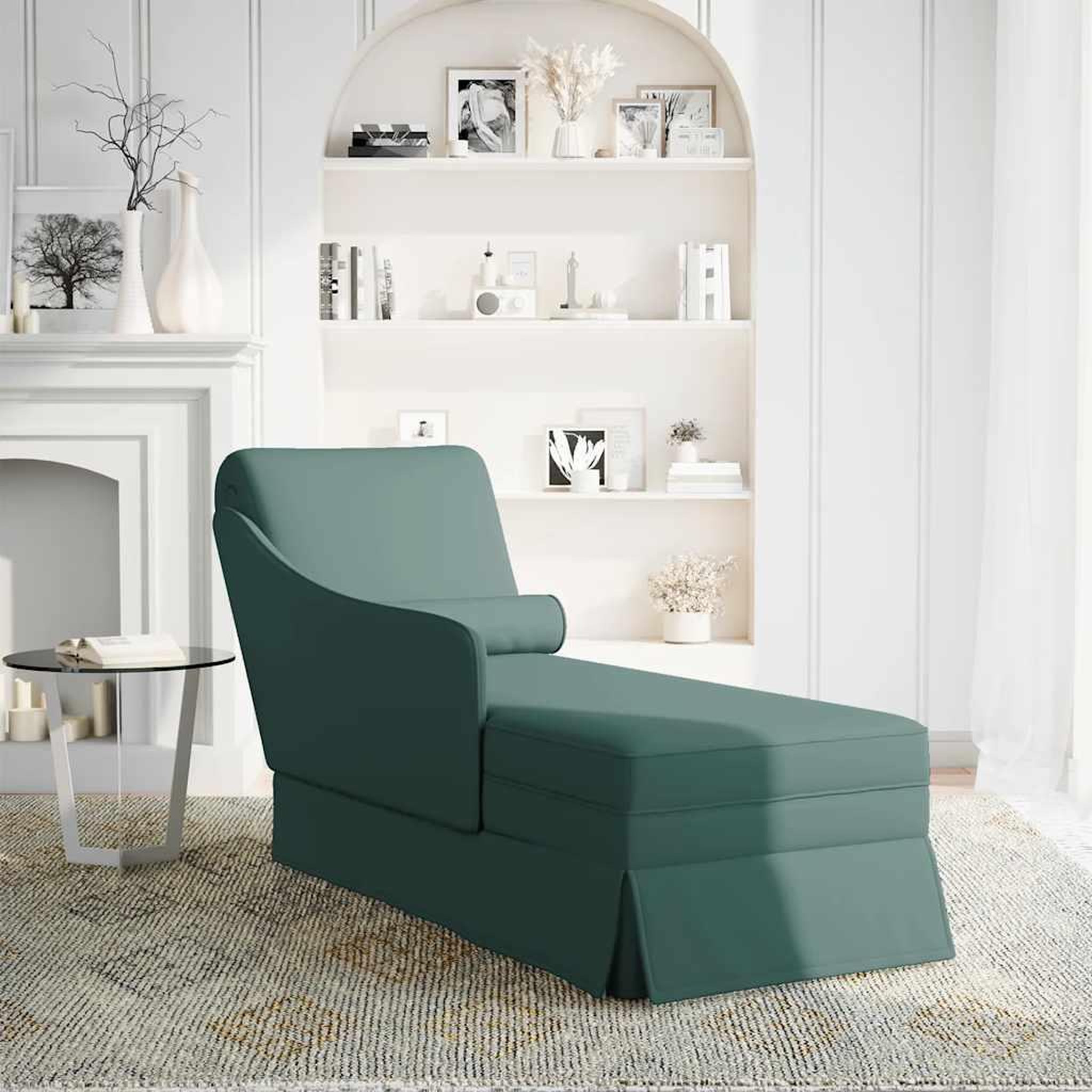 Voir la diapositive 2 : VIDAXL Fauteuil long et traversin accoudoir droit vert fonce velours