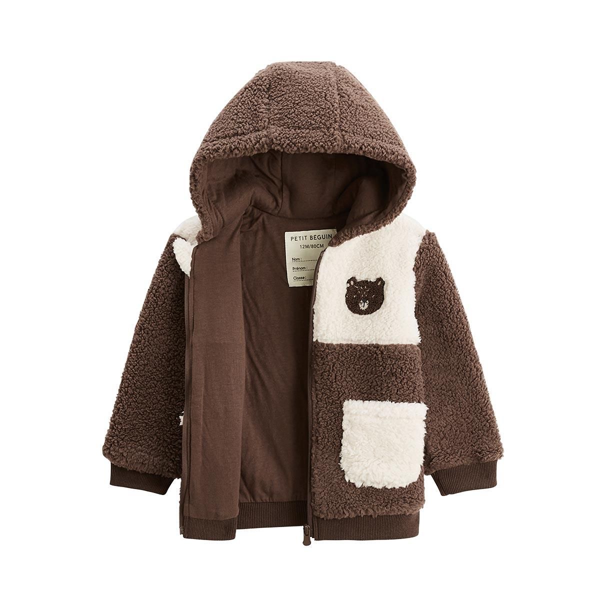 Petit Béguin Veste enfant en sherpa avec capuche Cracotte