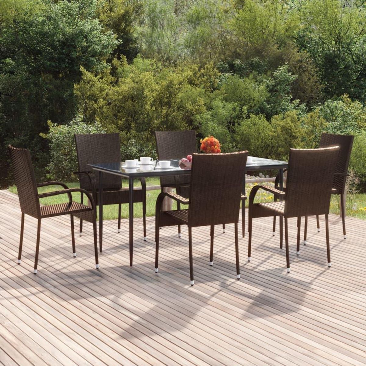 VIDAXL Ensemble a manger de jardin 7 pcs Marron Resine tressee