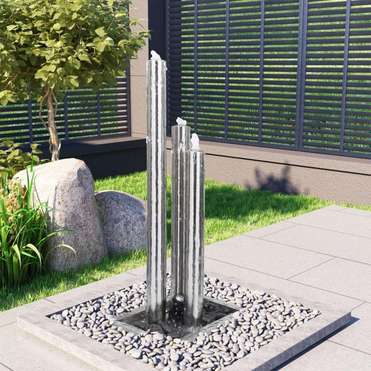 VIDAXL Fontaine de jardin Argente 48x34x123 cm Acier inoxydable