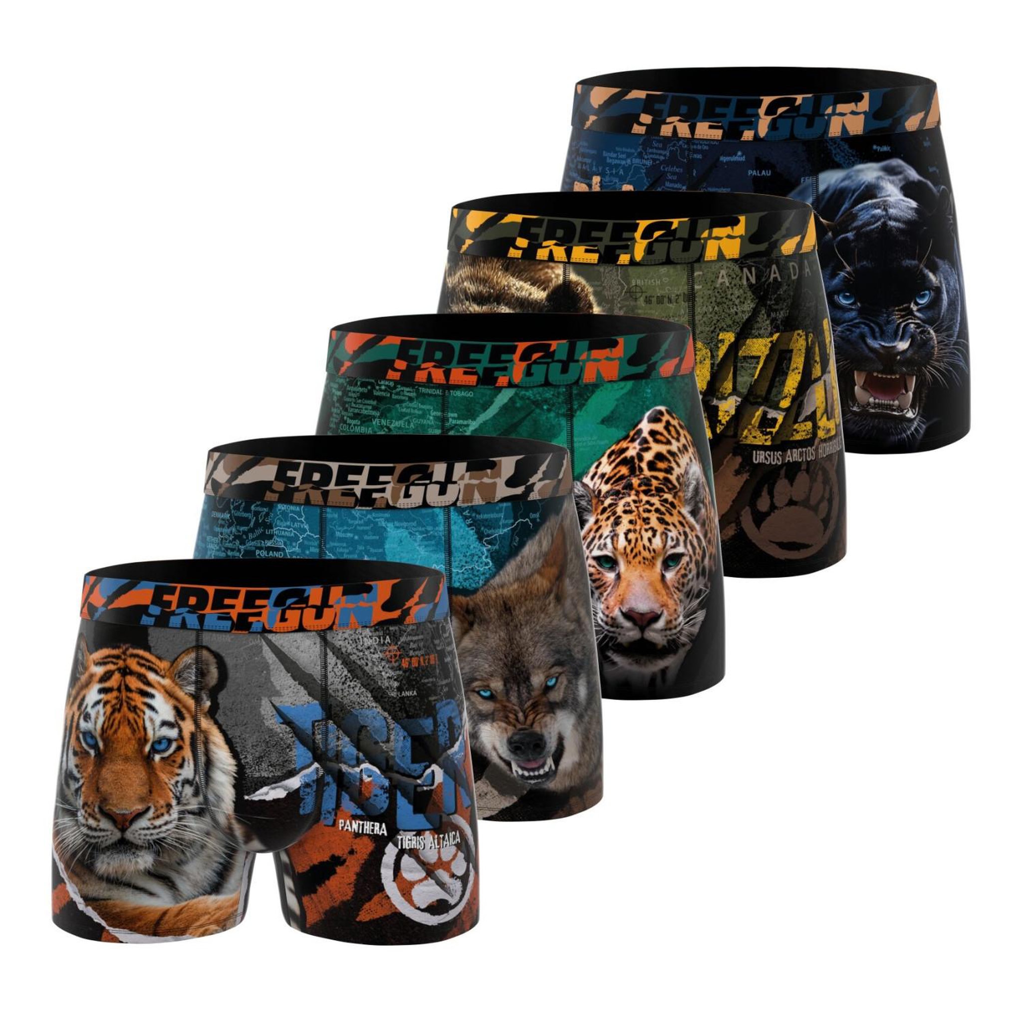 FREEGUN Lot de 5 boxers homme Wild Animals. Coloris disponibles : Marron