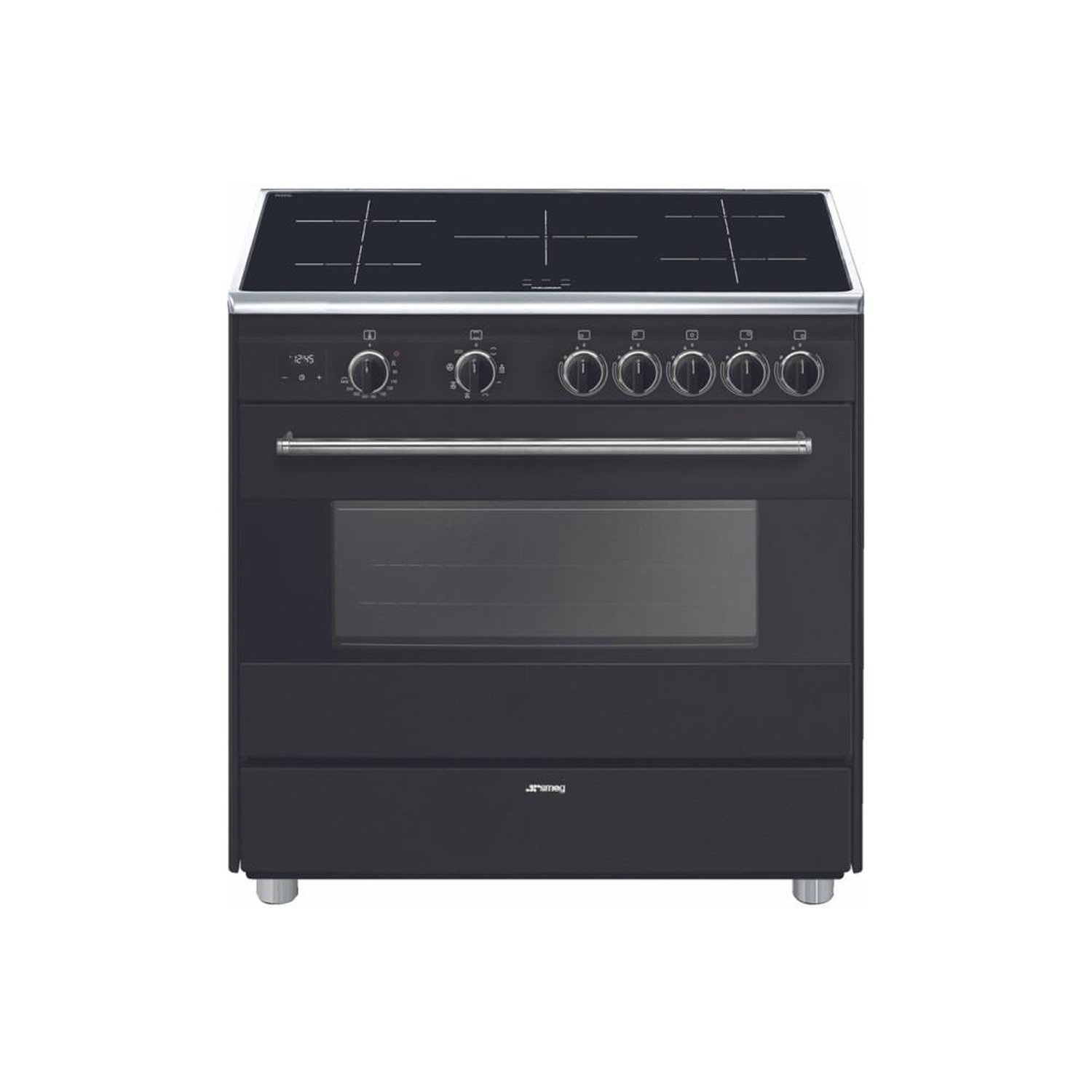 Plaque de cuisson induction 90x60 cm 5 foyers, boosters et Eco-logic, four électrique multifonction 115 L Vapor Clean double circulation