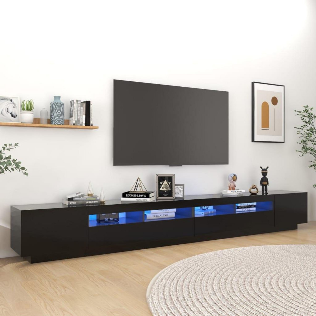 VIDAXL Meuble TV avec lumieres LED Noir 300x35x40 cm