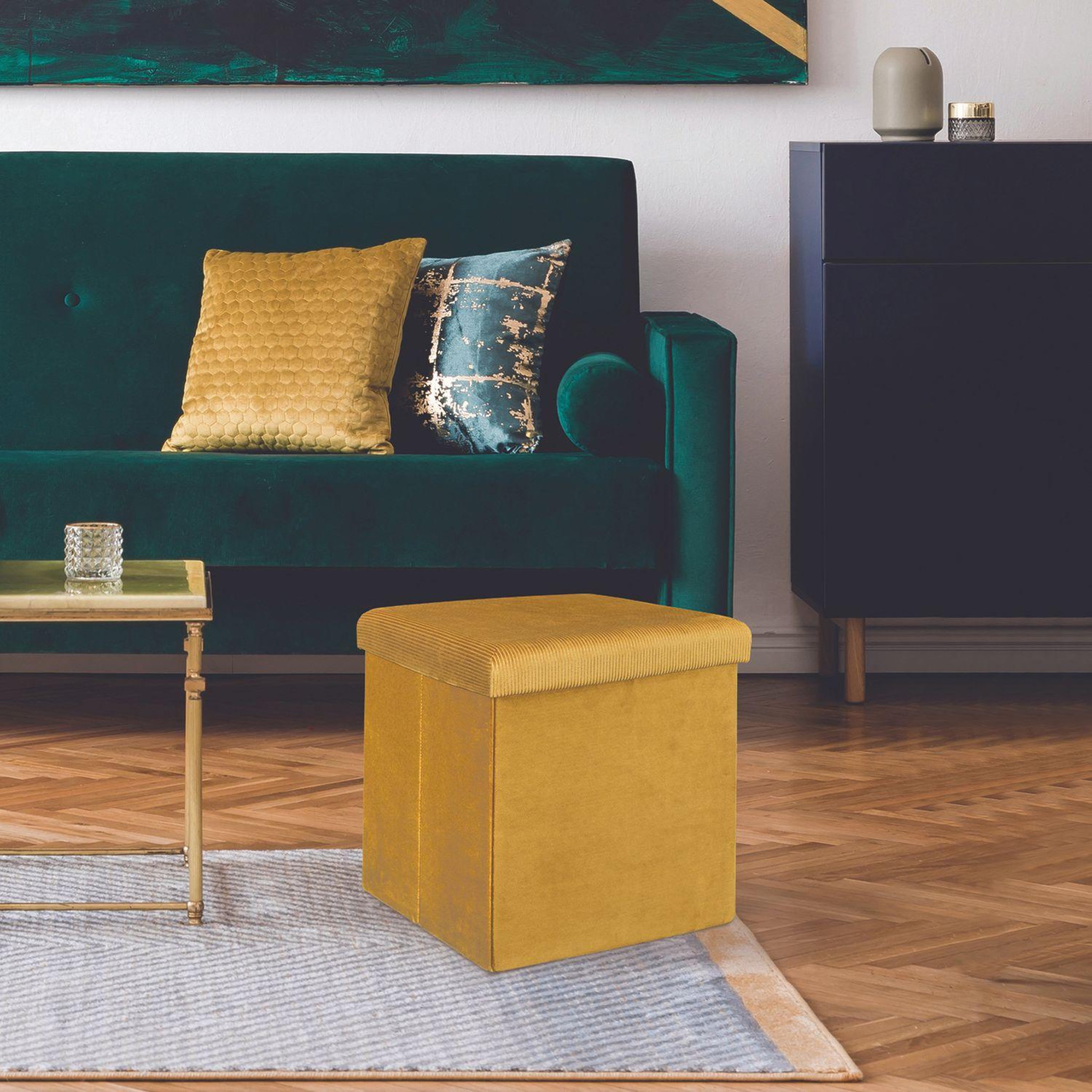 Voir la diapositive 5 : The Home Deco Factory Pouf coffre pliable en velours design giulia