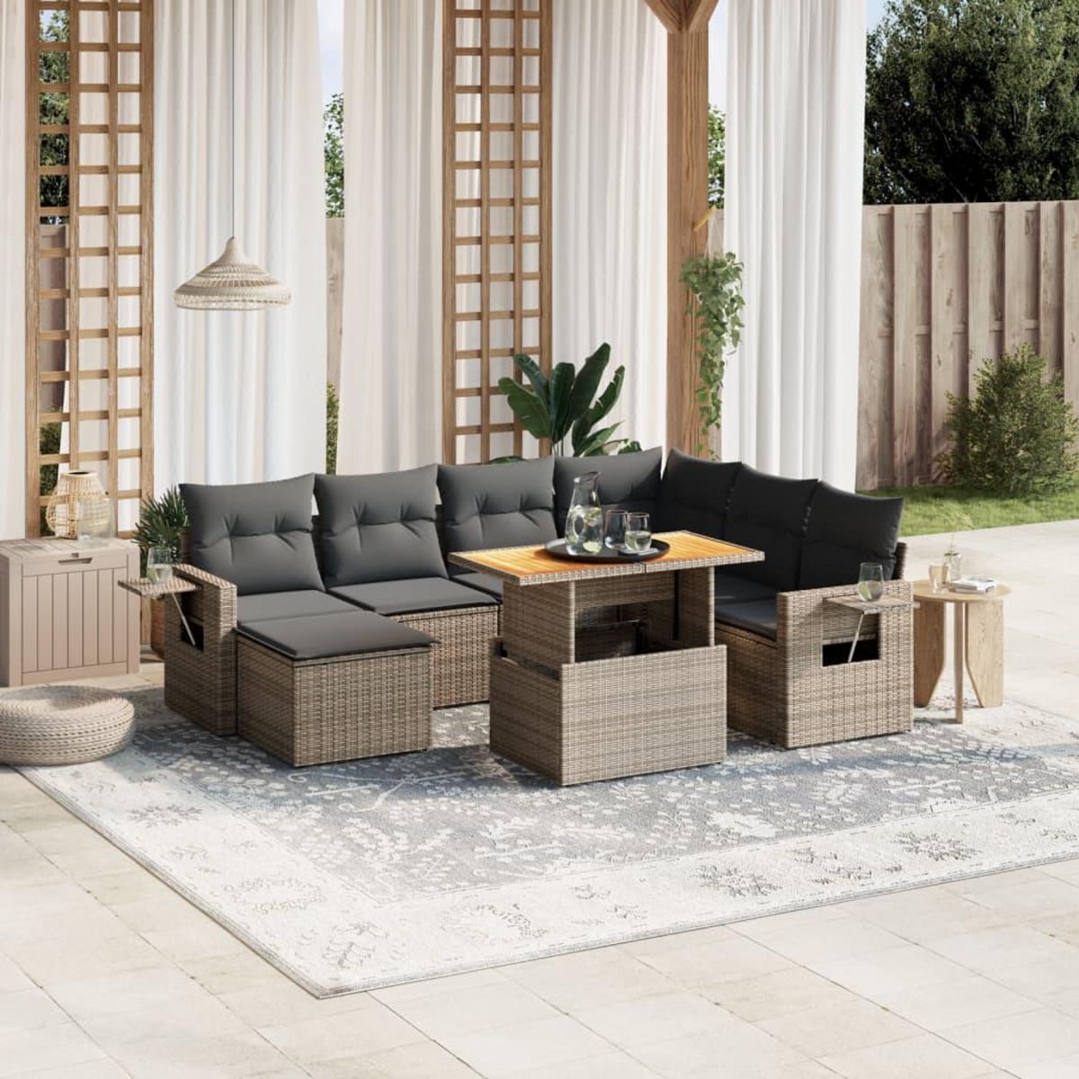 VIDAXL Salon de jardin 8 pcs avec coussins gris resine tressee