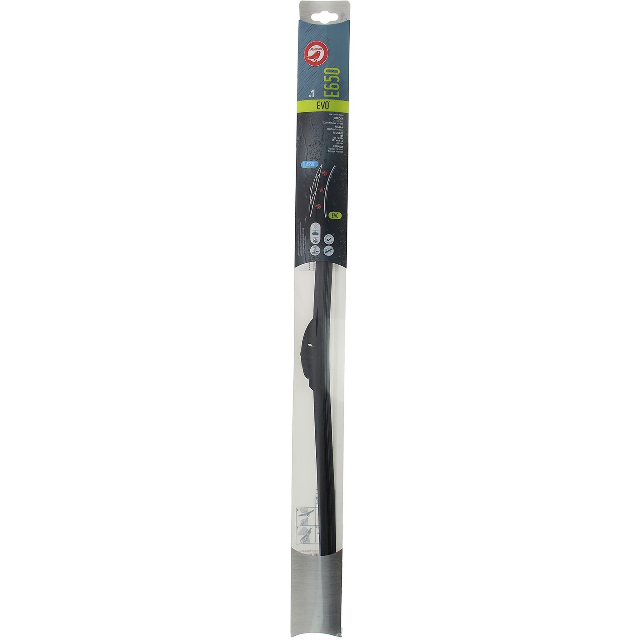 Voir la diapositive 2 : AUCHAN Balai d'essuie-glace EVO E650 65cm pour CITROËN NISSAN PEUGEOT RENAULT