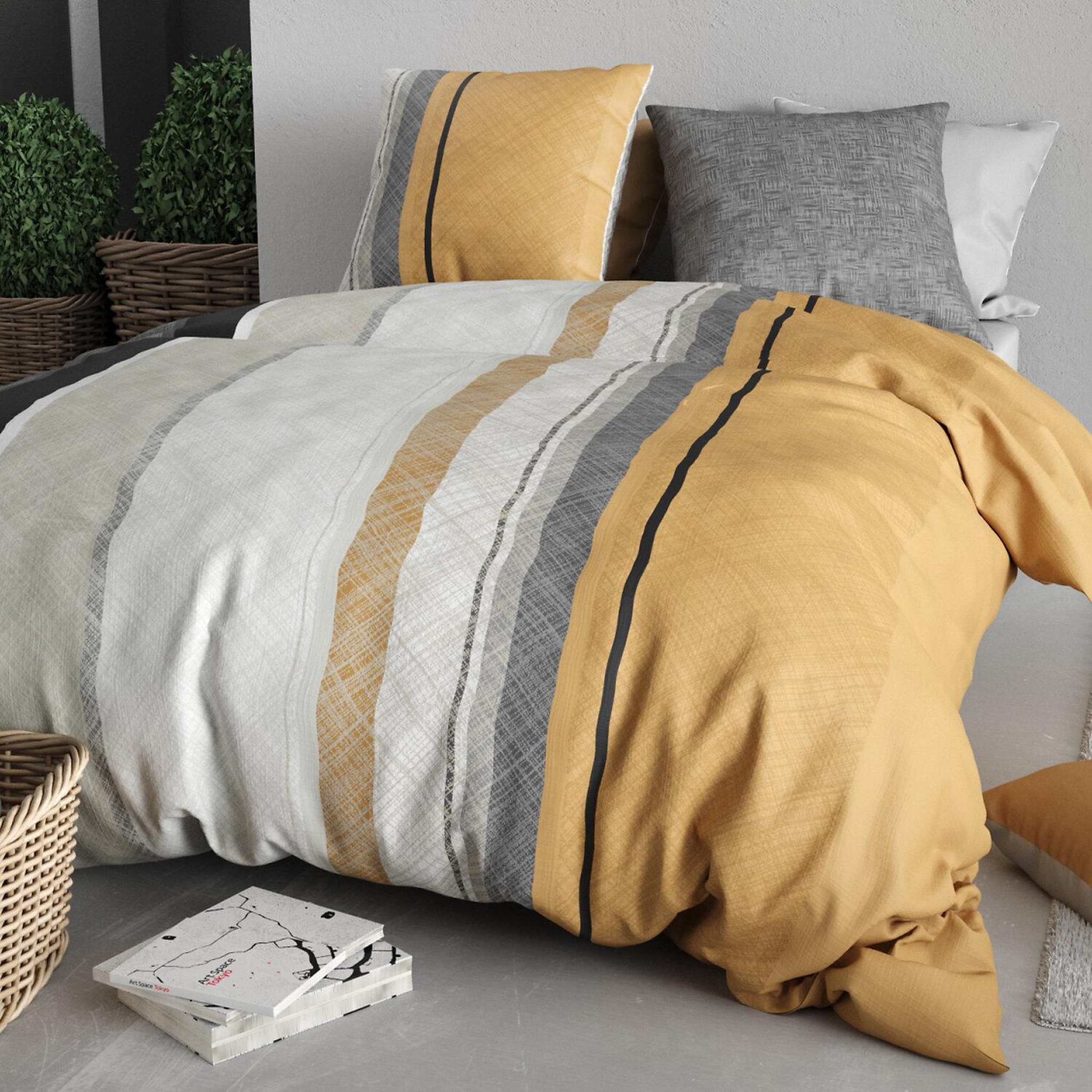 Voir la diapositive 2 : ATELIER DU COTON Parure housse de couette imprimée 100% coton 57fils ogis