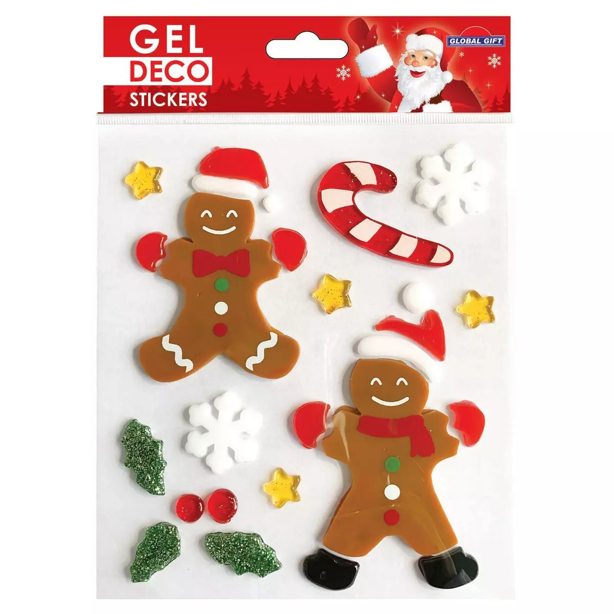 GLOBAL GIFT Stickers gel Noël pour fenêtre - Bonhommes en pain d'épices