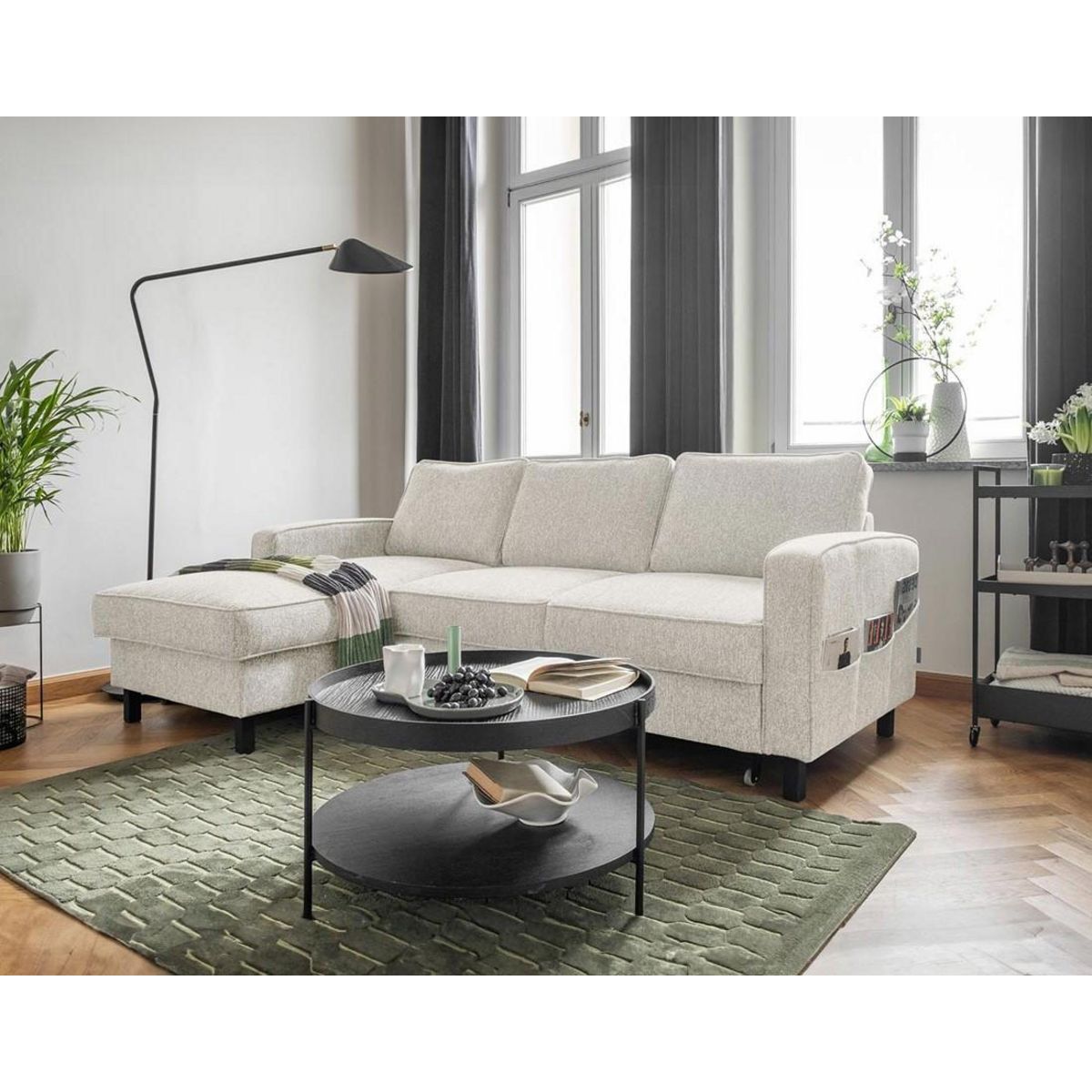 BEST MOBILIER Molly - canapé d'angle gauche 4 places convertible avec coffre en tissu