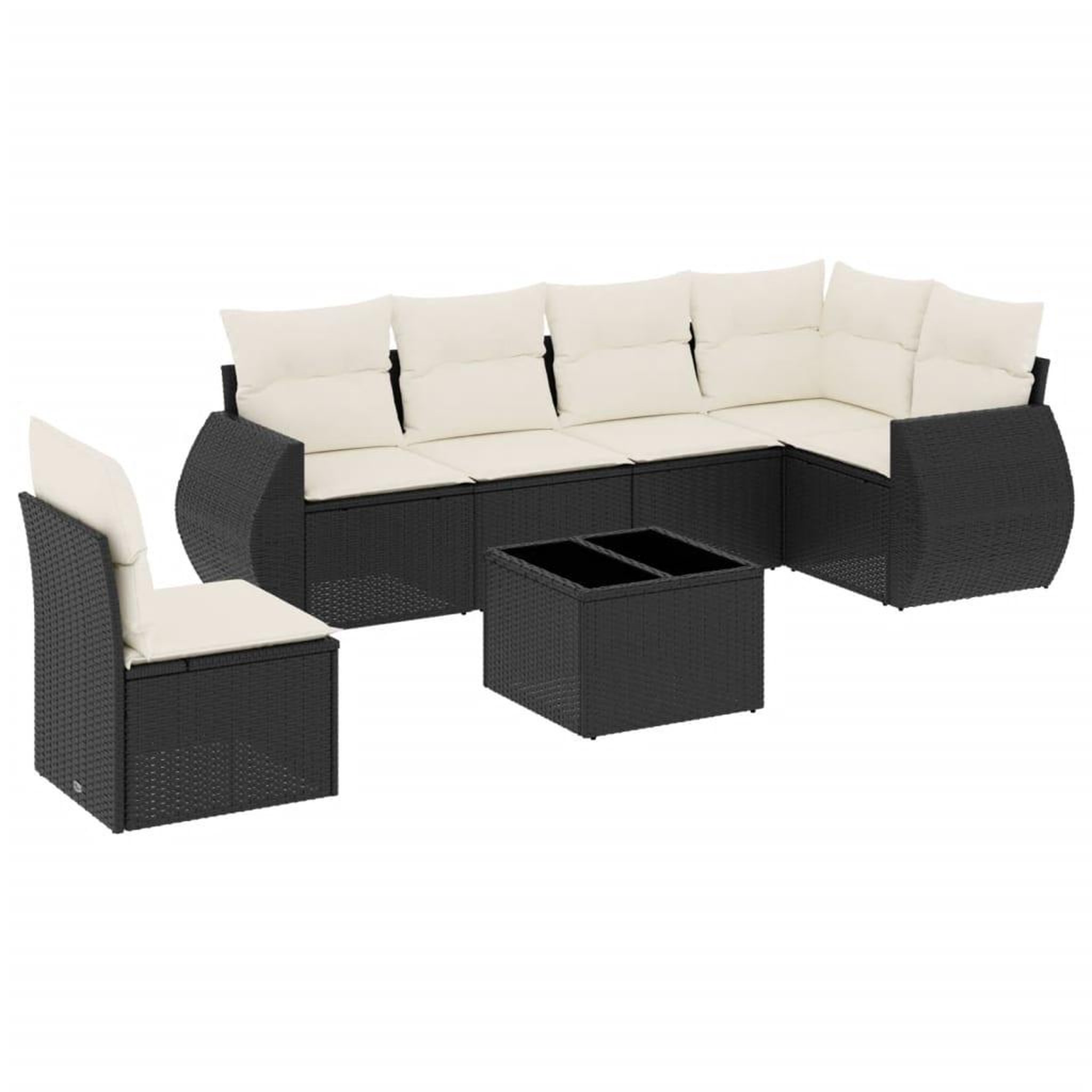 Voir la diapositive 2 : VIDAXL Salon de jardin 7 pcs avec coussins noir resine tressee