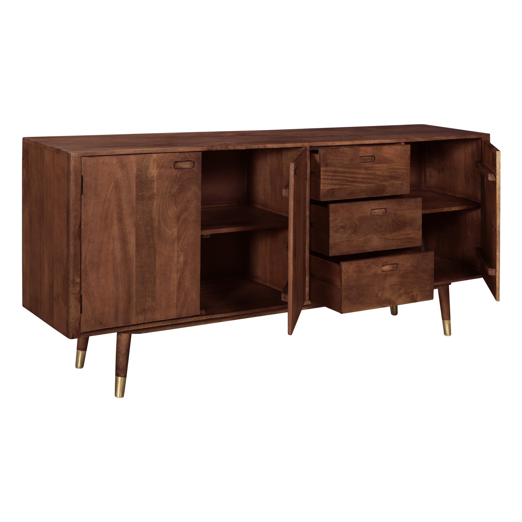 Voir la diapositive 6 : MAISON PAVANE Buffet en bois massif 3 portes 3 tiroirs et détails dorés-colombo