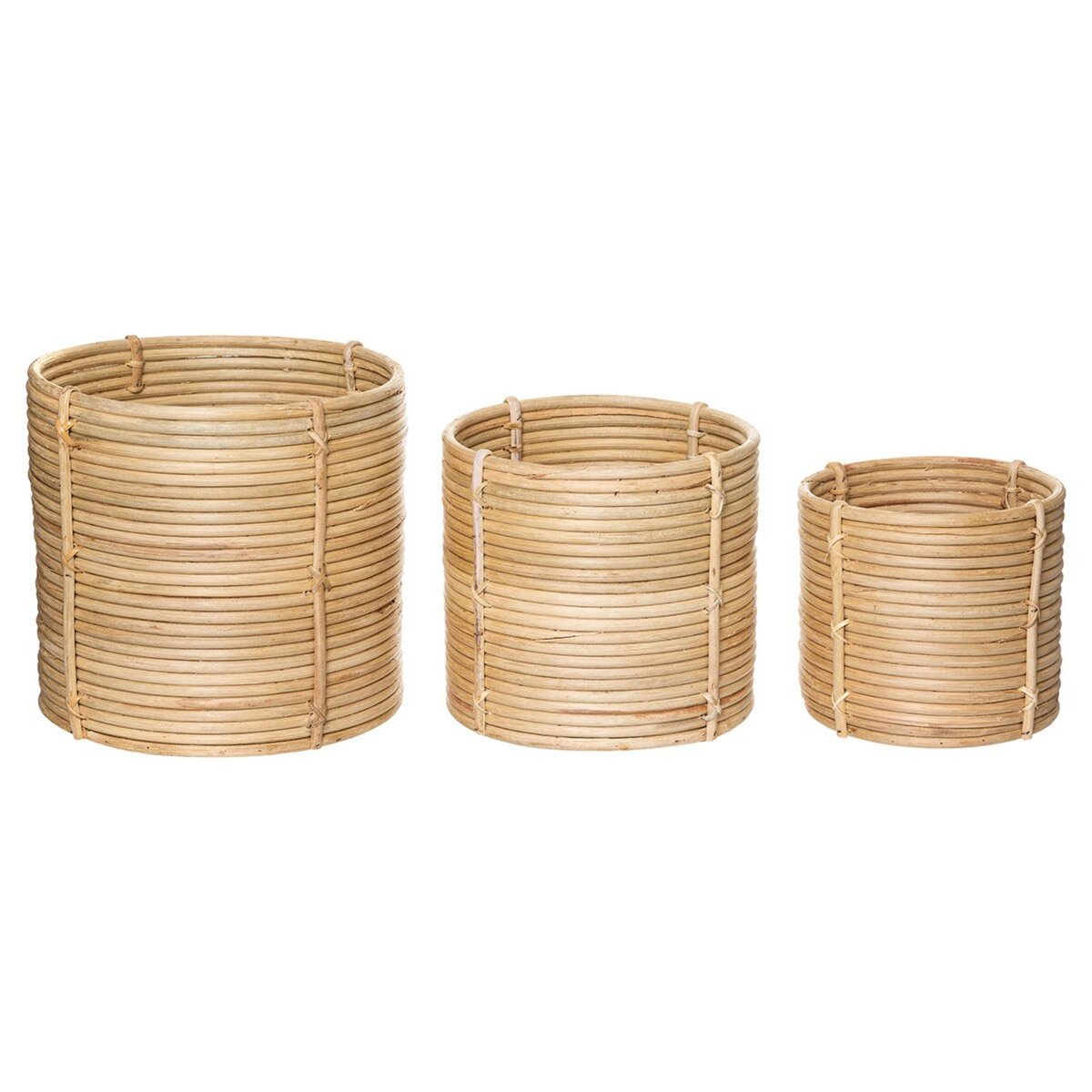 ATMOSPHERA Lot de 3 pots en rotin cylindriques naturel Max D29 pas