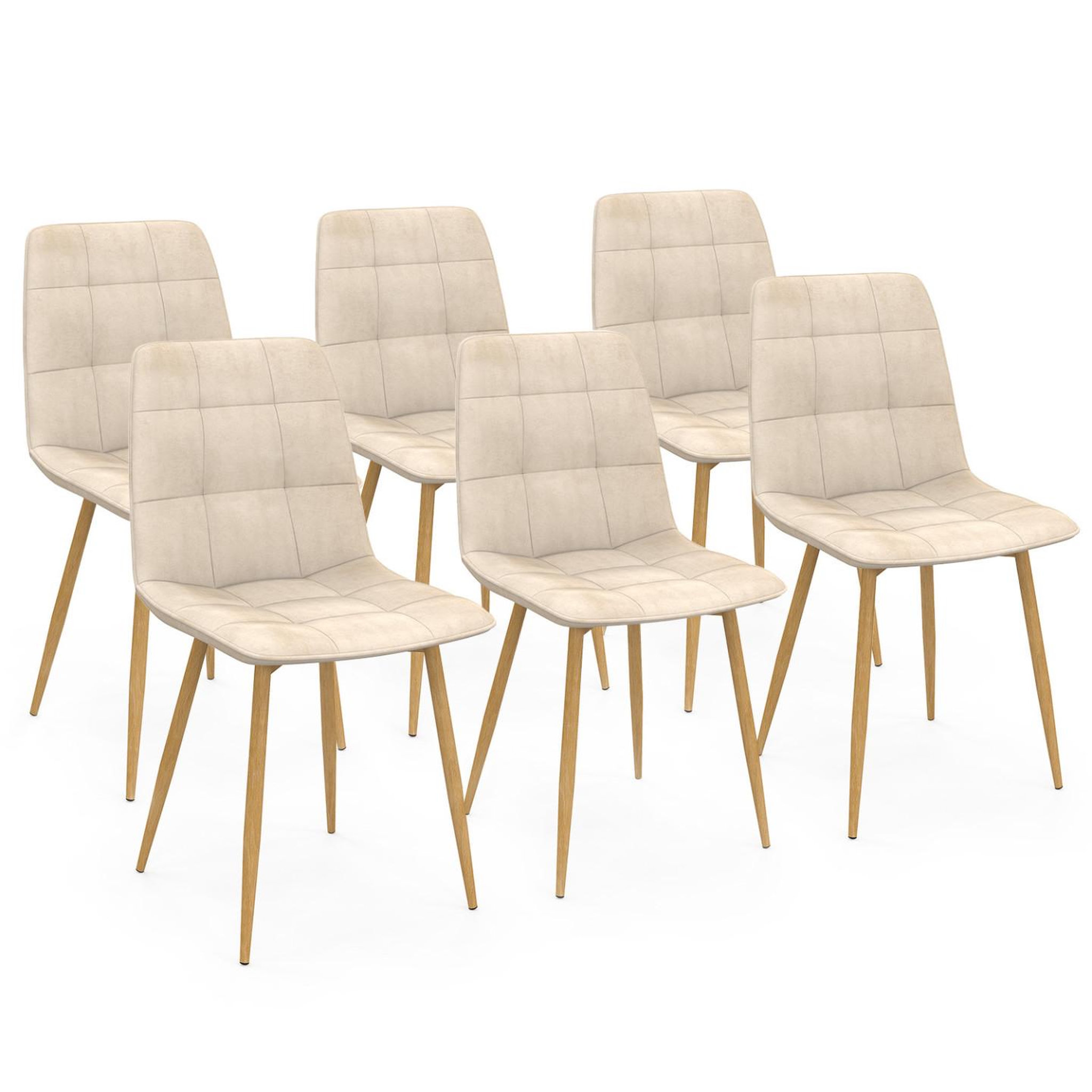 ID MARKET Lot de 6 chaises mila en velours beige et pieds effet bois pour salle à manger